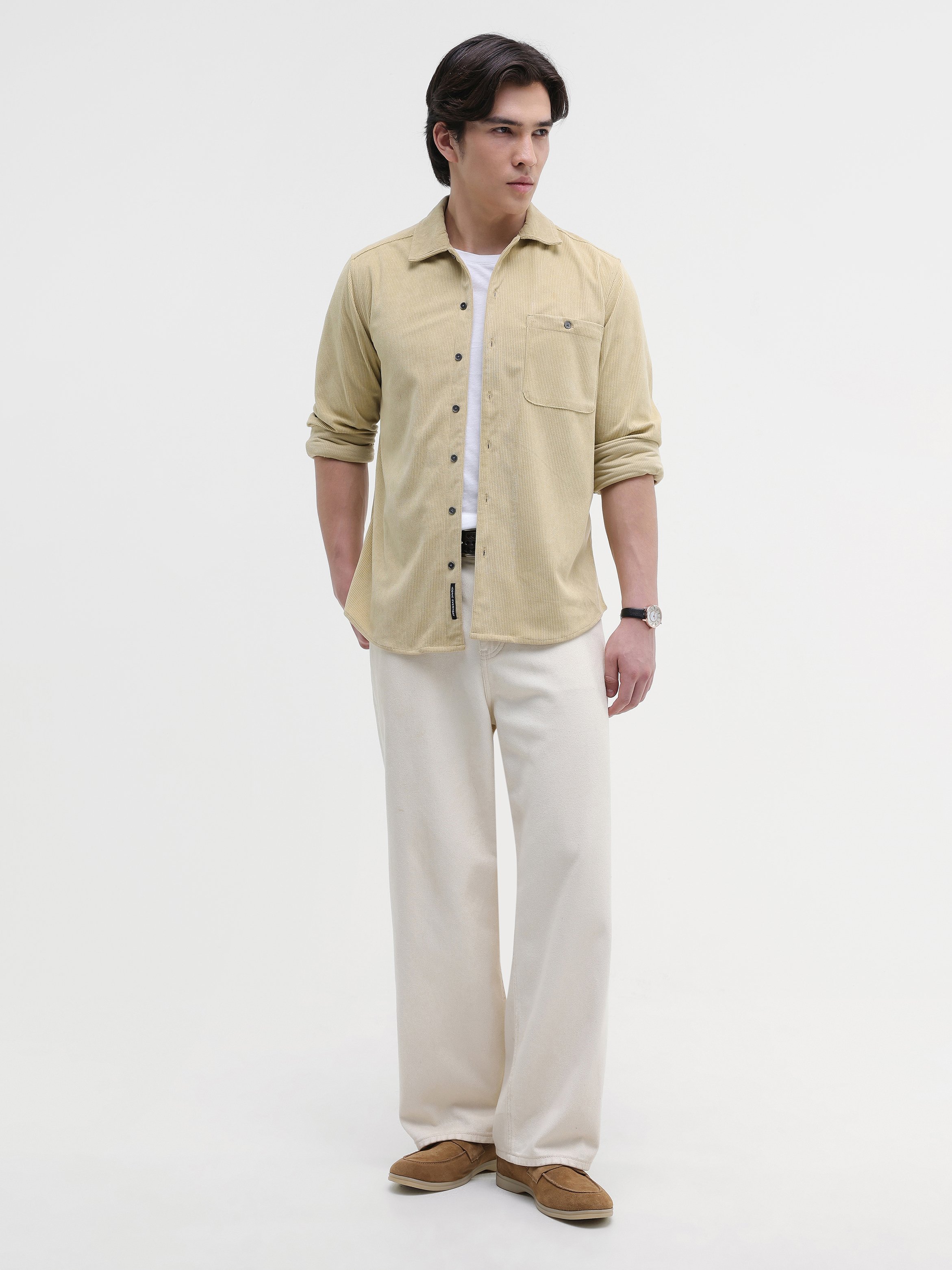 Beige Texture Long Sleeves Regular Shirt