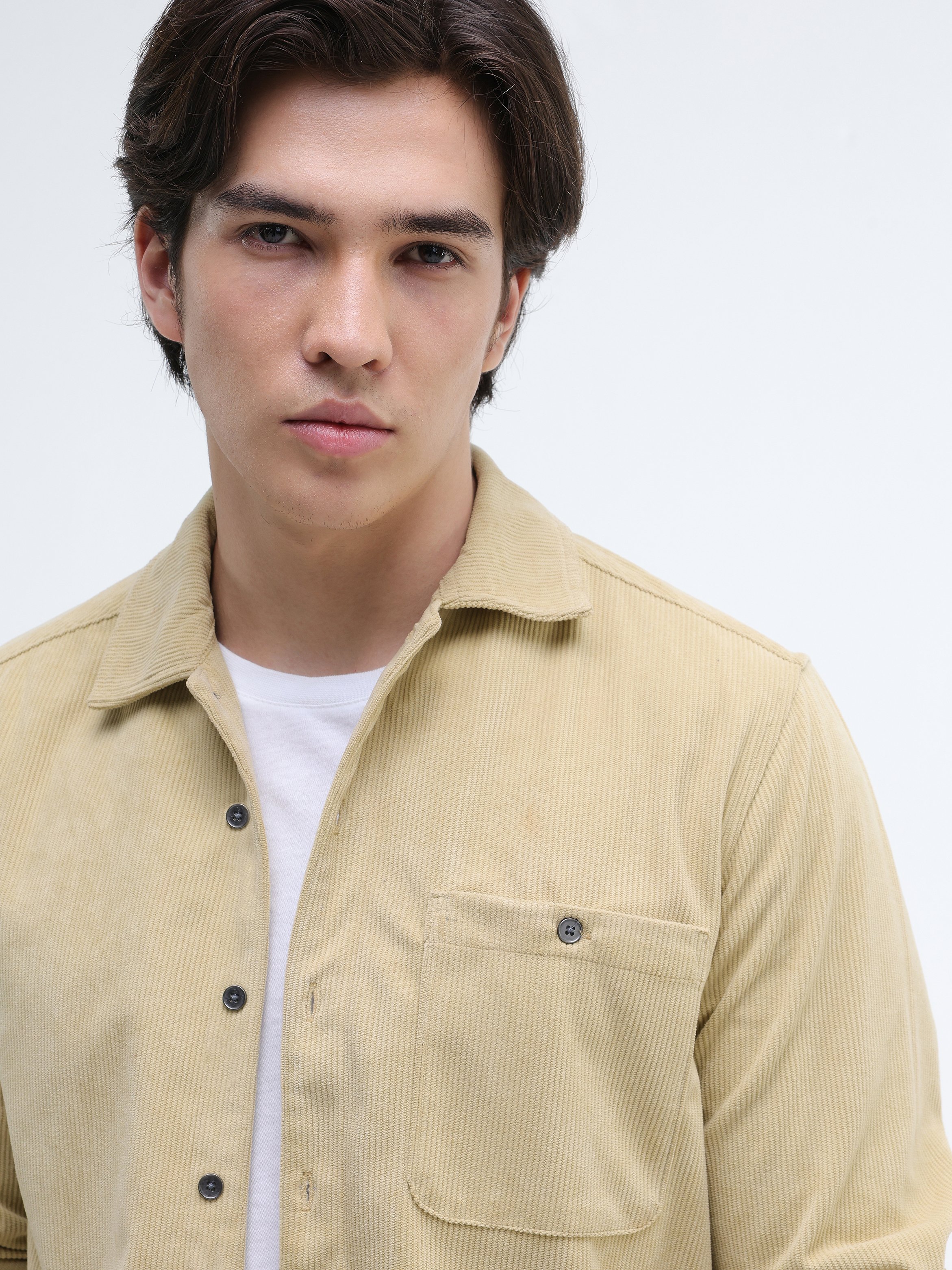 Beige Texture Long Sleeves Regular Shirt