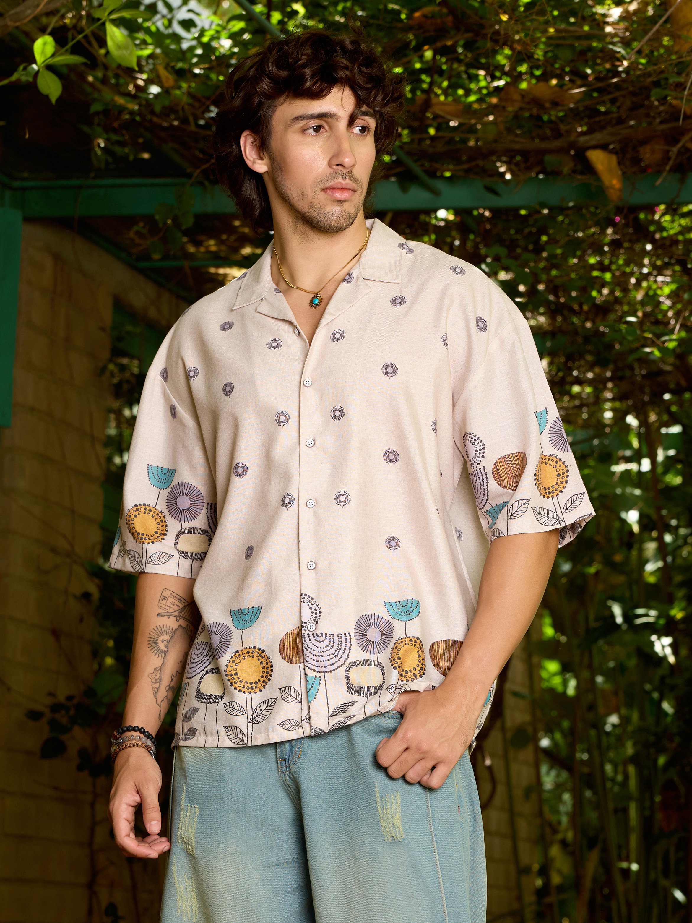 Multi Floral Short Sleeves Relaxed Shirt