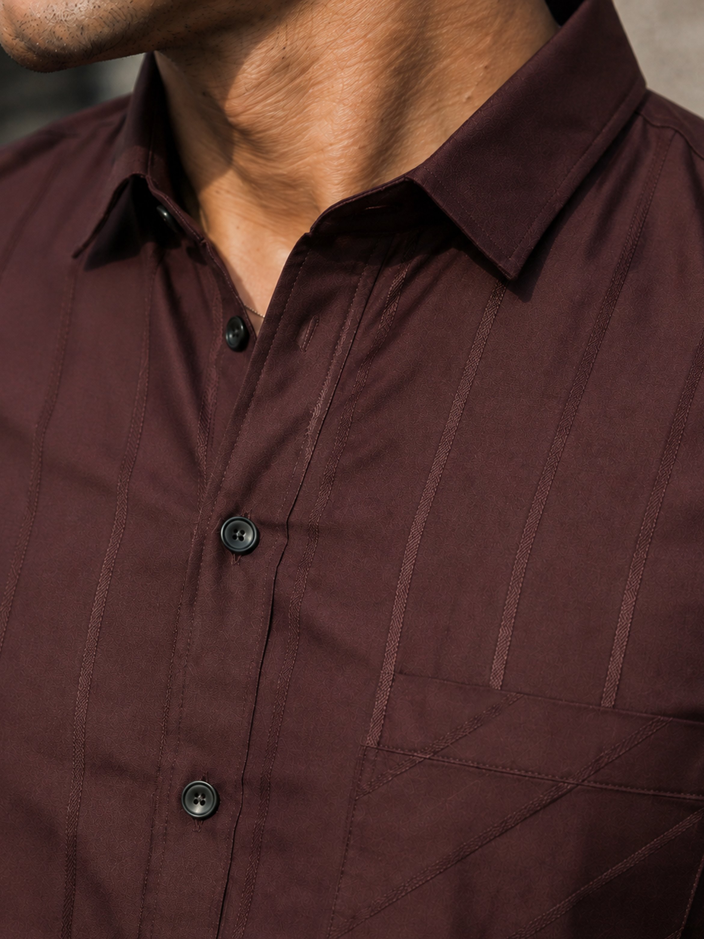 Maroon Striped Long Sleeves Regular Shirt