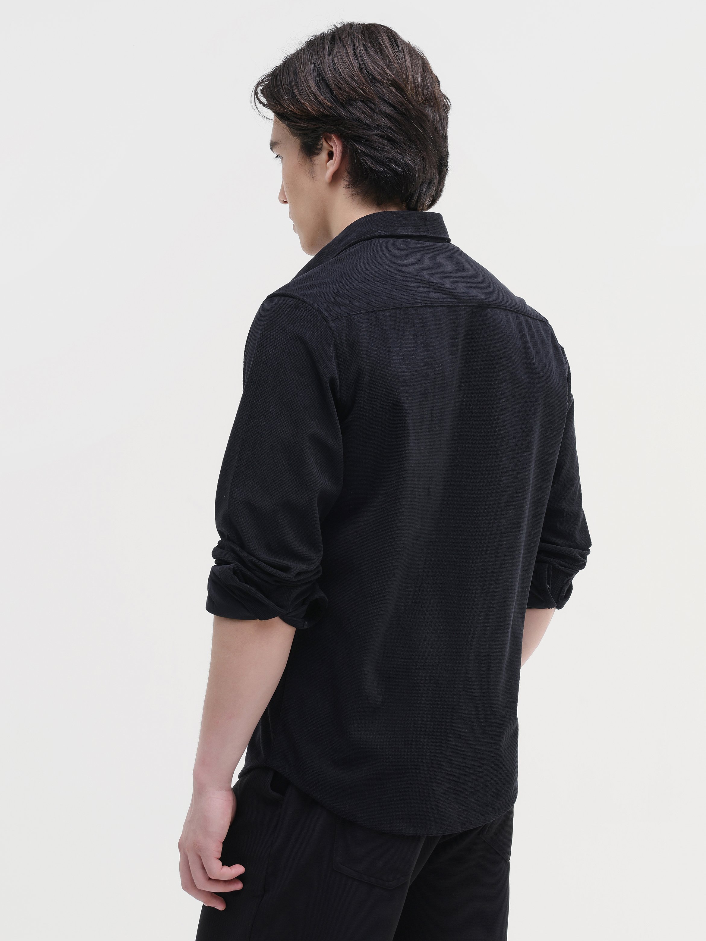 Black Solid Long Sleeves Regular Shirt