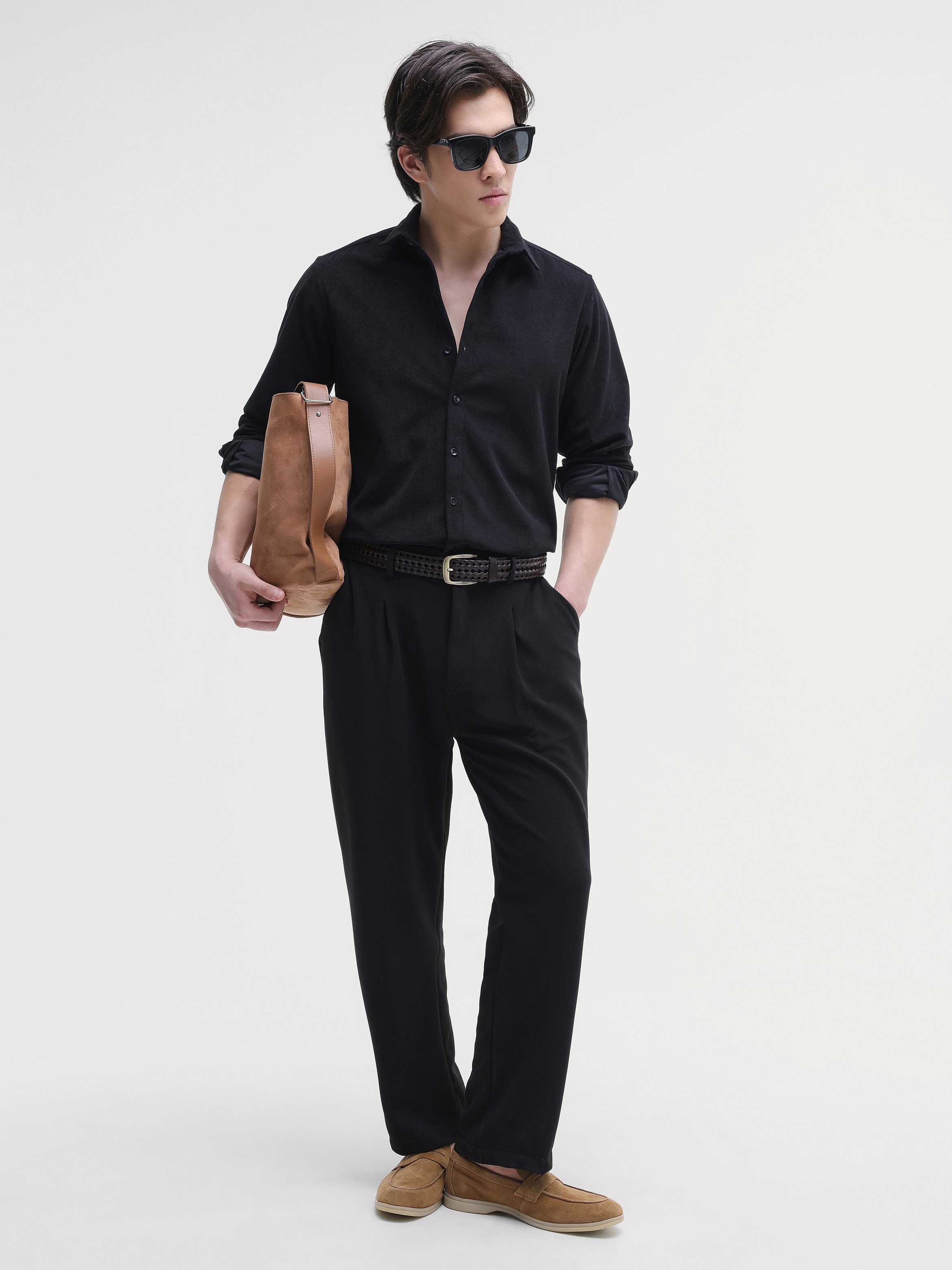 Black Solid Long Sleeves Regular Shirt