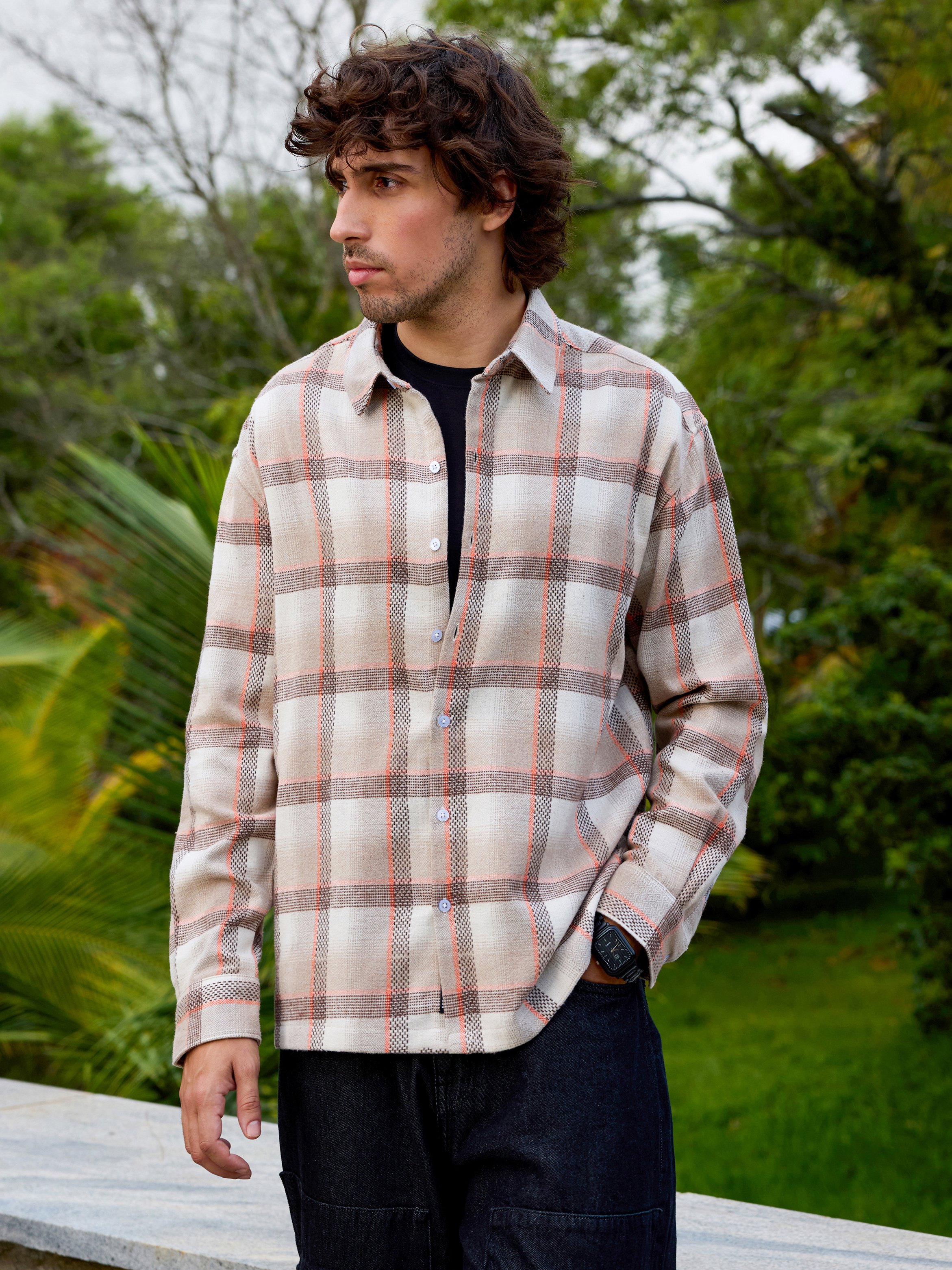 Beige Checked Long Sleeves Regular Shirt