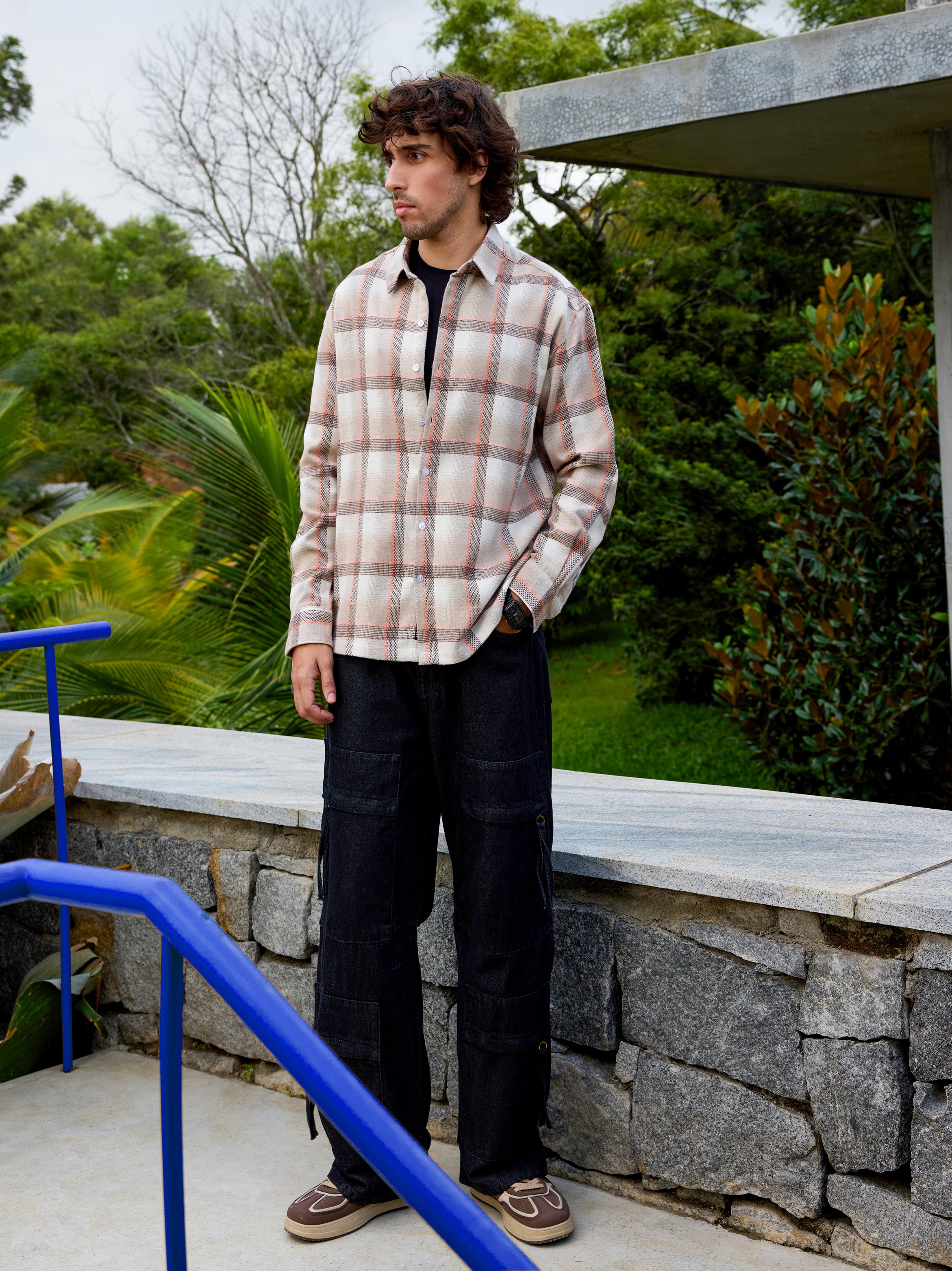 Beige Checked Long Sleeves Regular Shirt