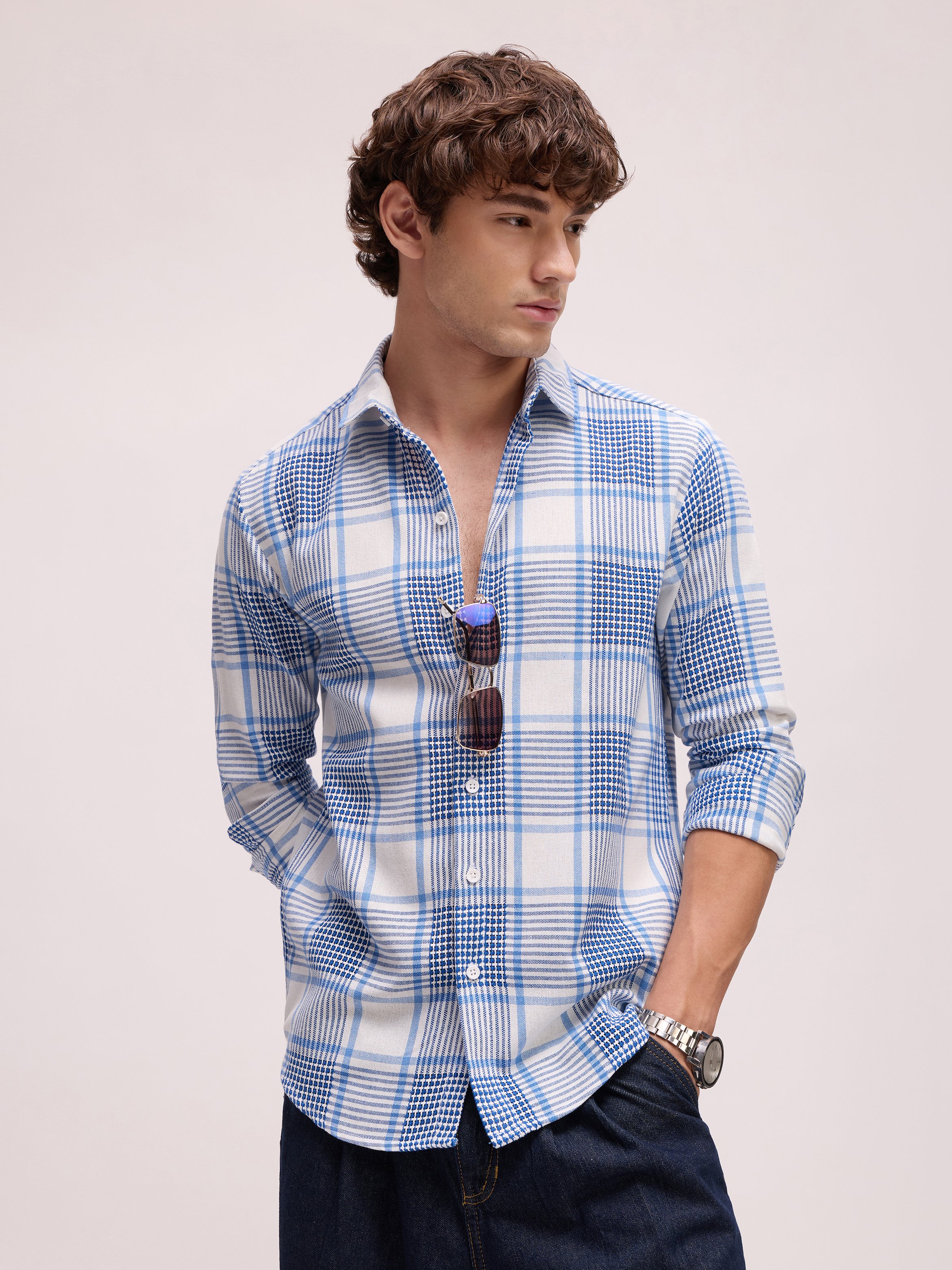 Blue Checked Long Sleeves Regular Shirt