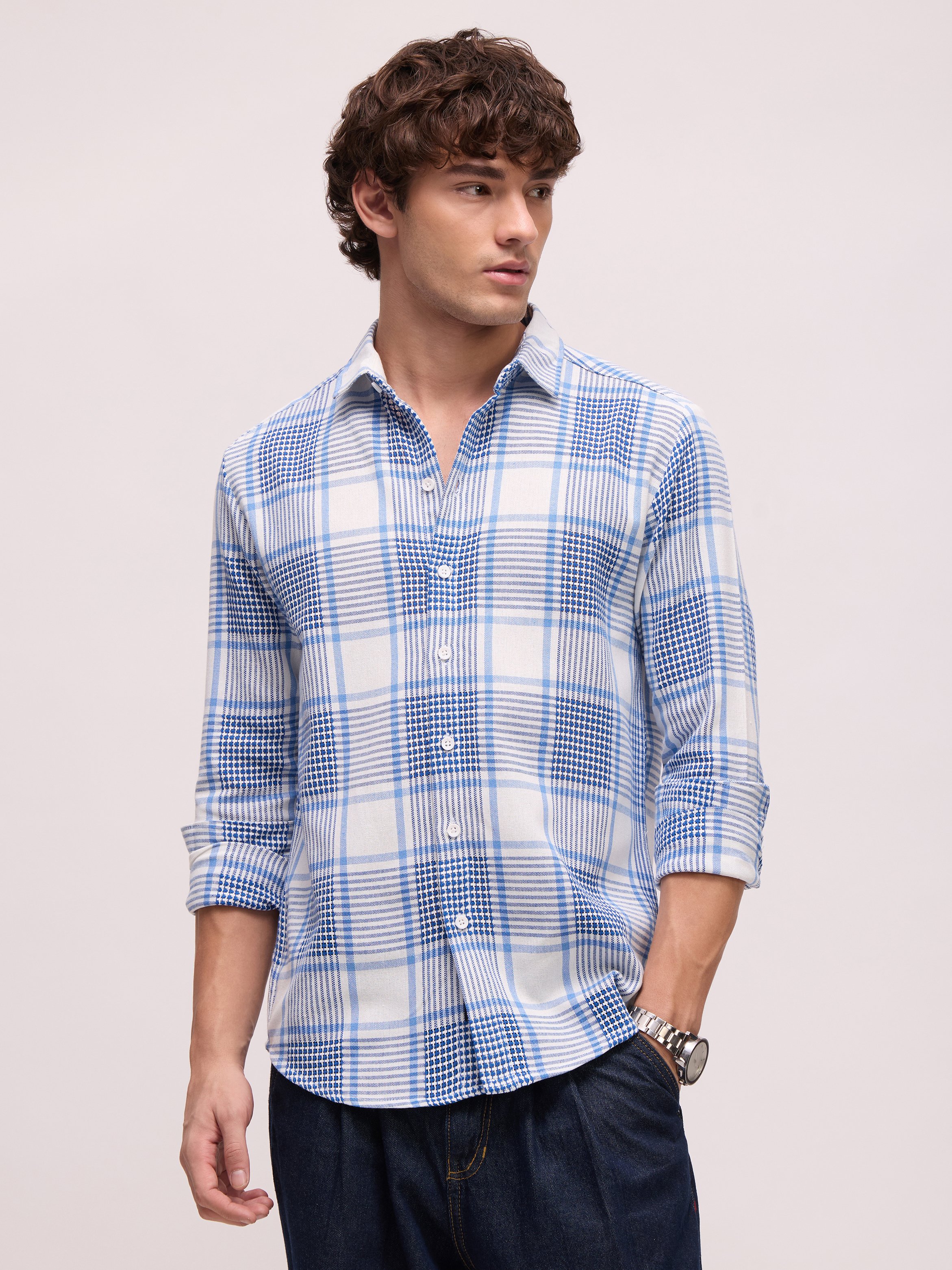 Blue Checked Long Sleeves Regular Shirt