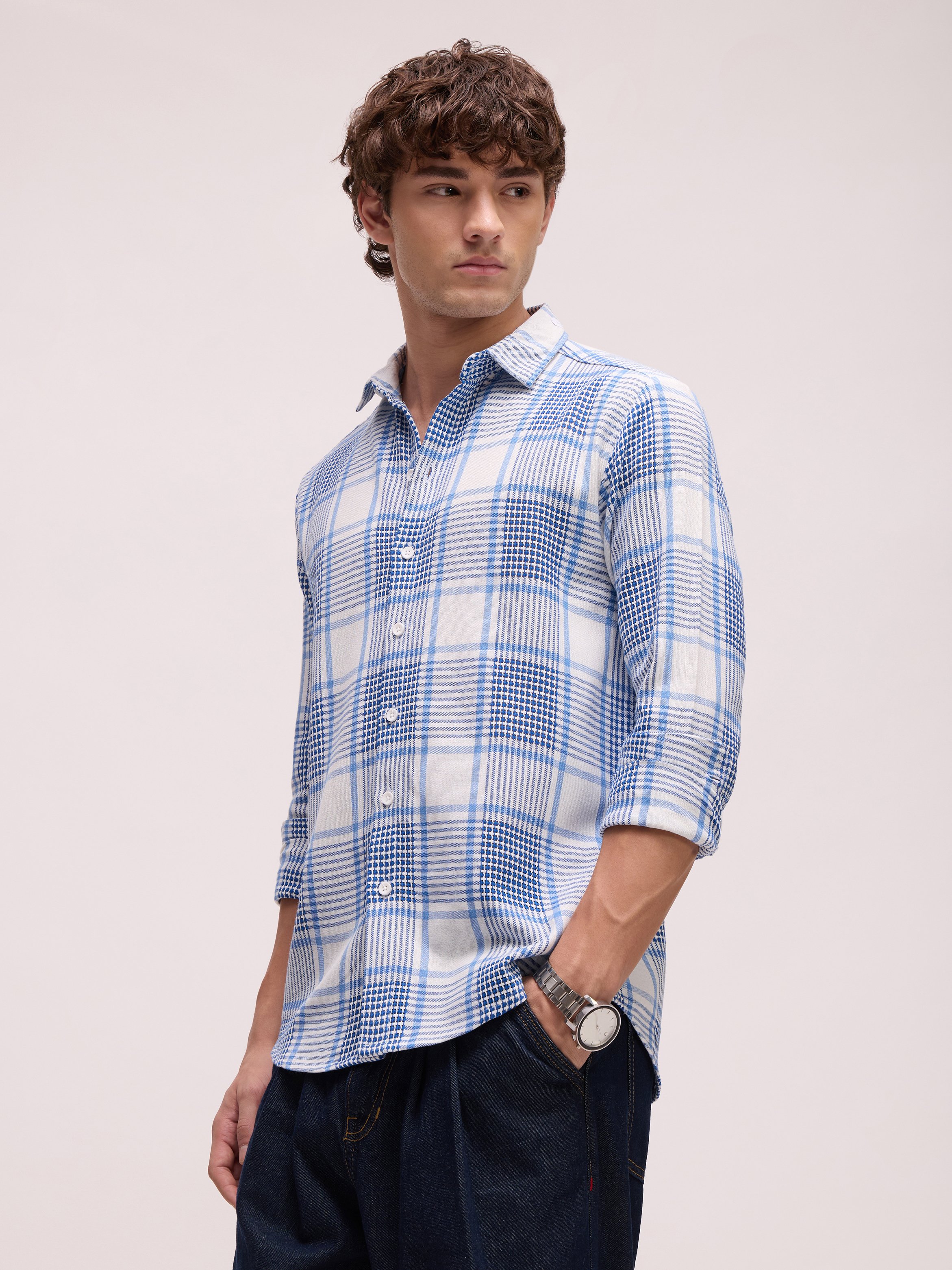 Blue Checked Long Sleeves Regular Shirt