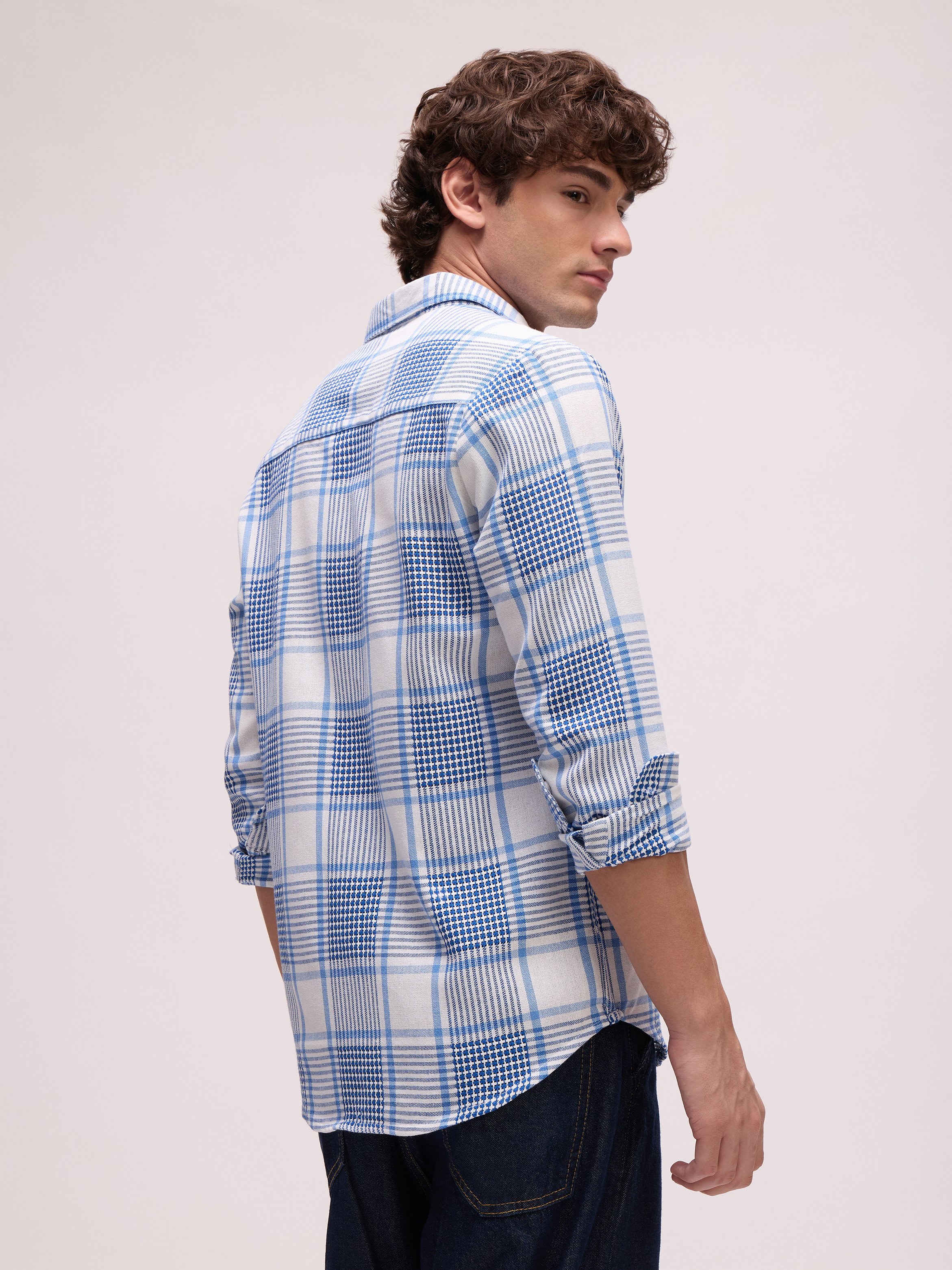 Blue Checked Long Sleeves Regular Shirt