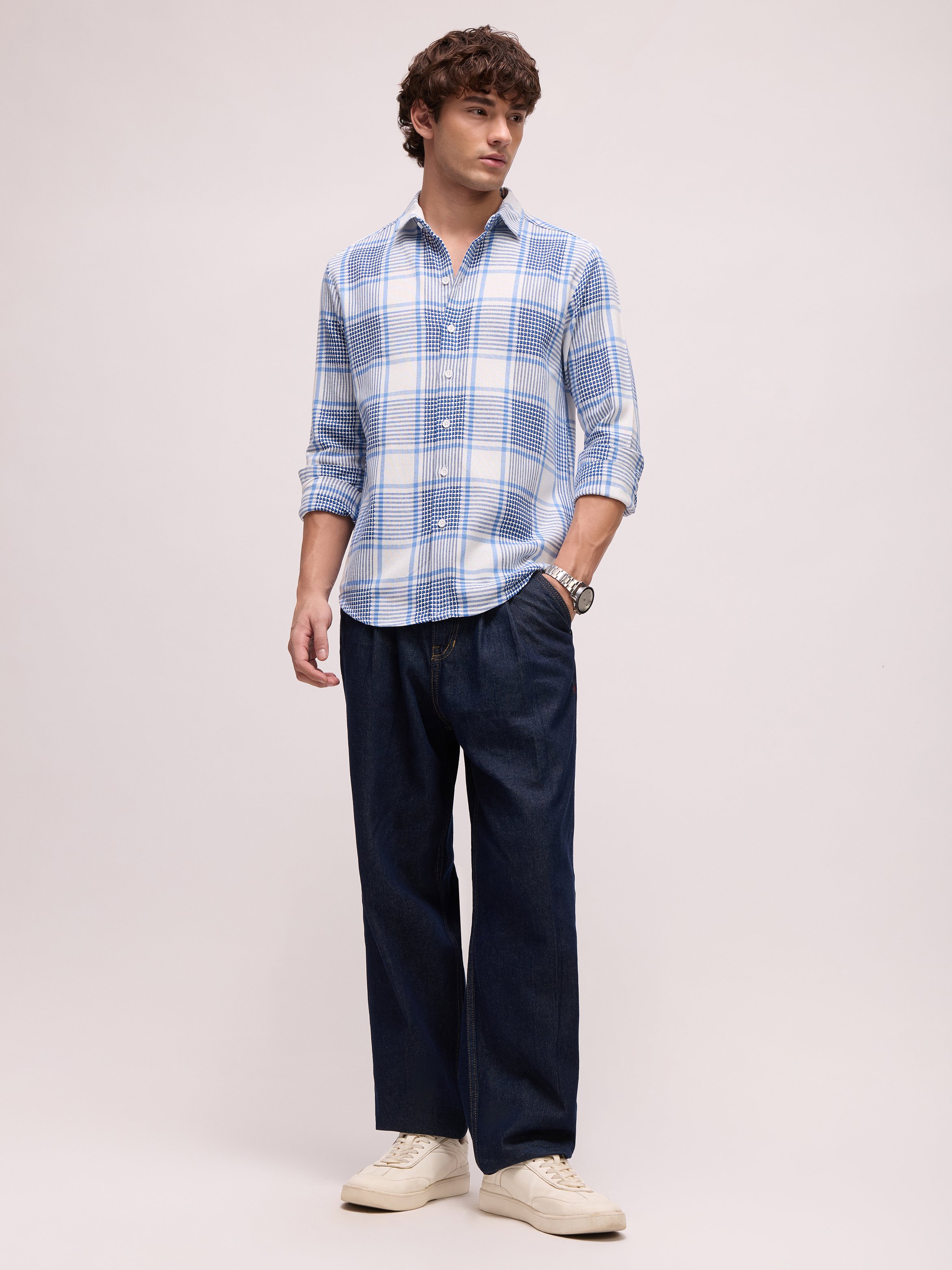 Blue Checked Long Sleeves Regular Shirt