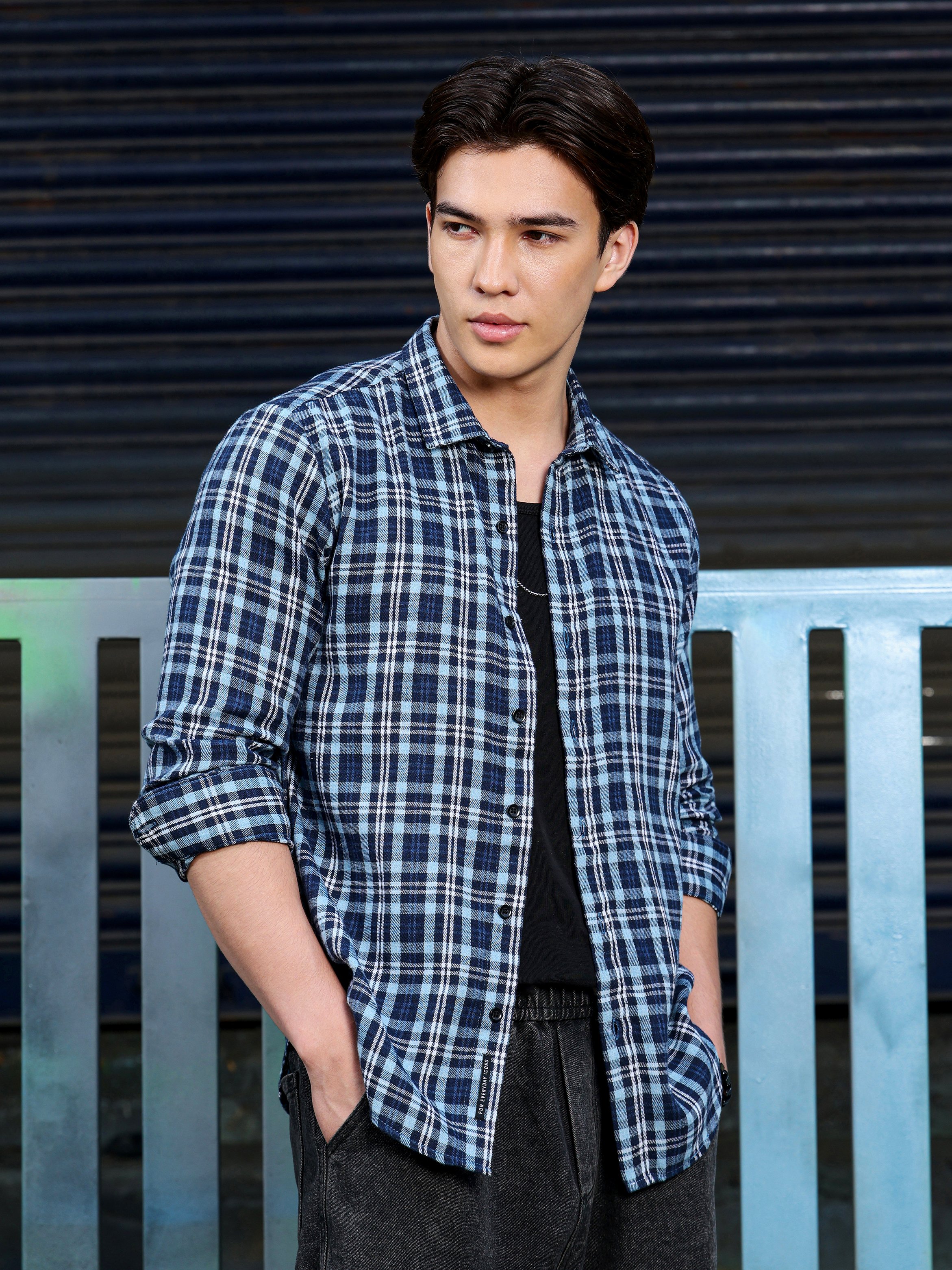 Blue Checked Long Sleeves Regular Shirt