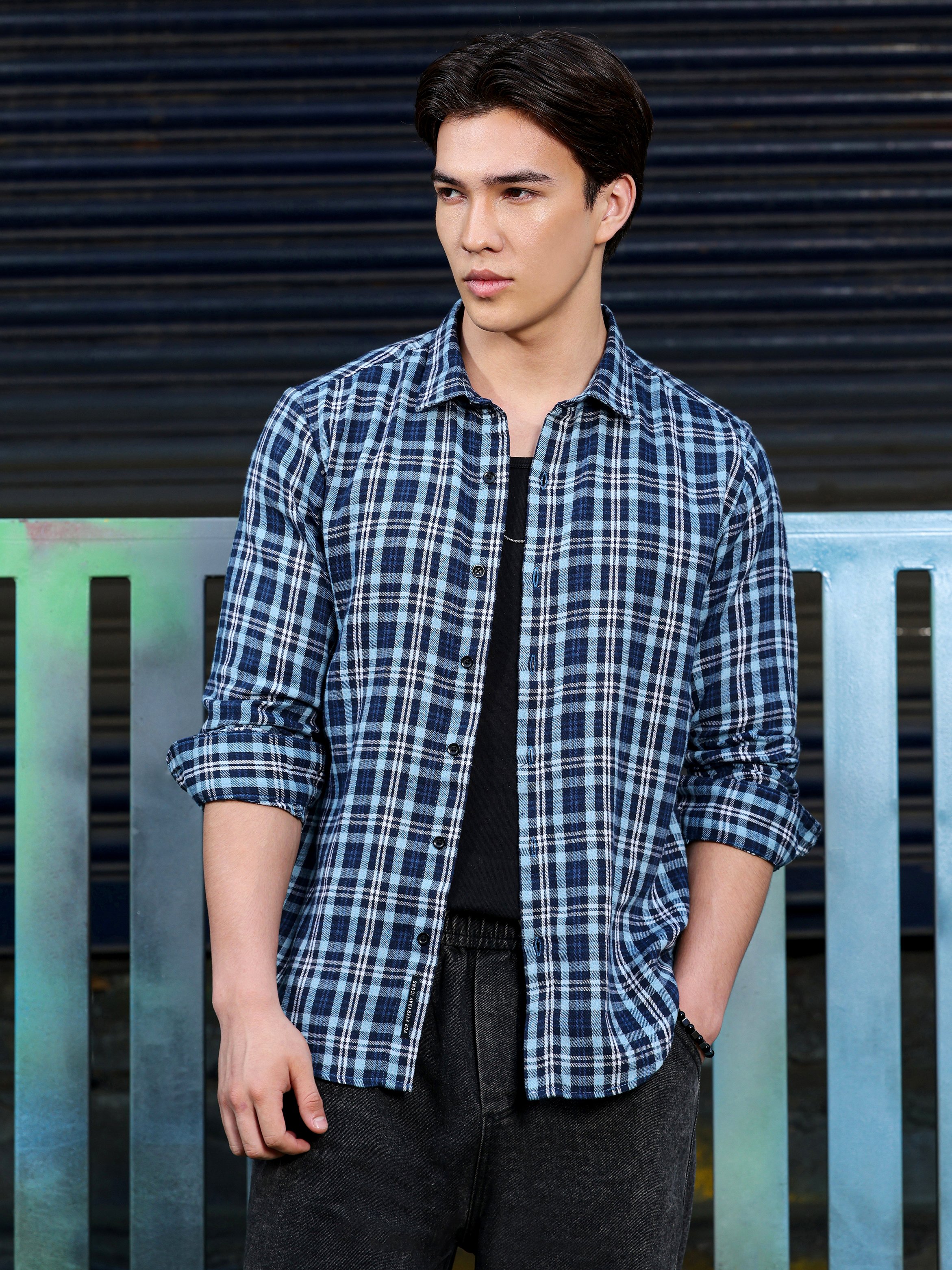 Blue Checked Long Sleeves Regular Shirt