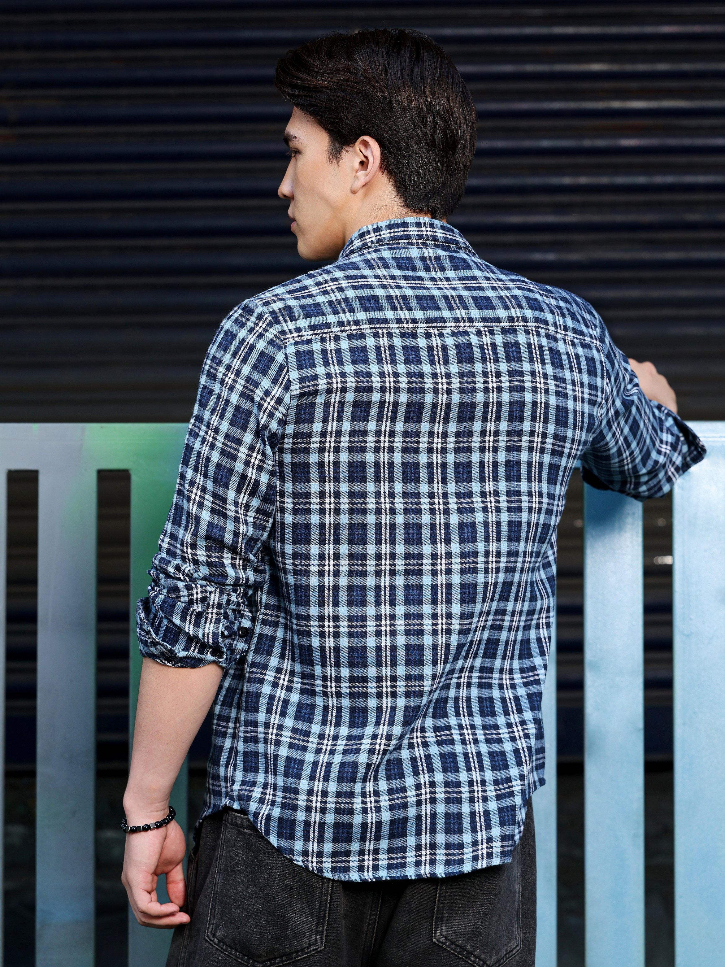 Blue Checked Long Sleeves Regular Shirt