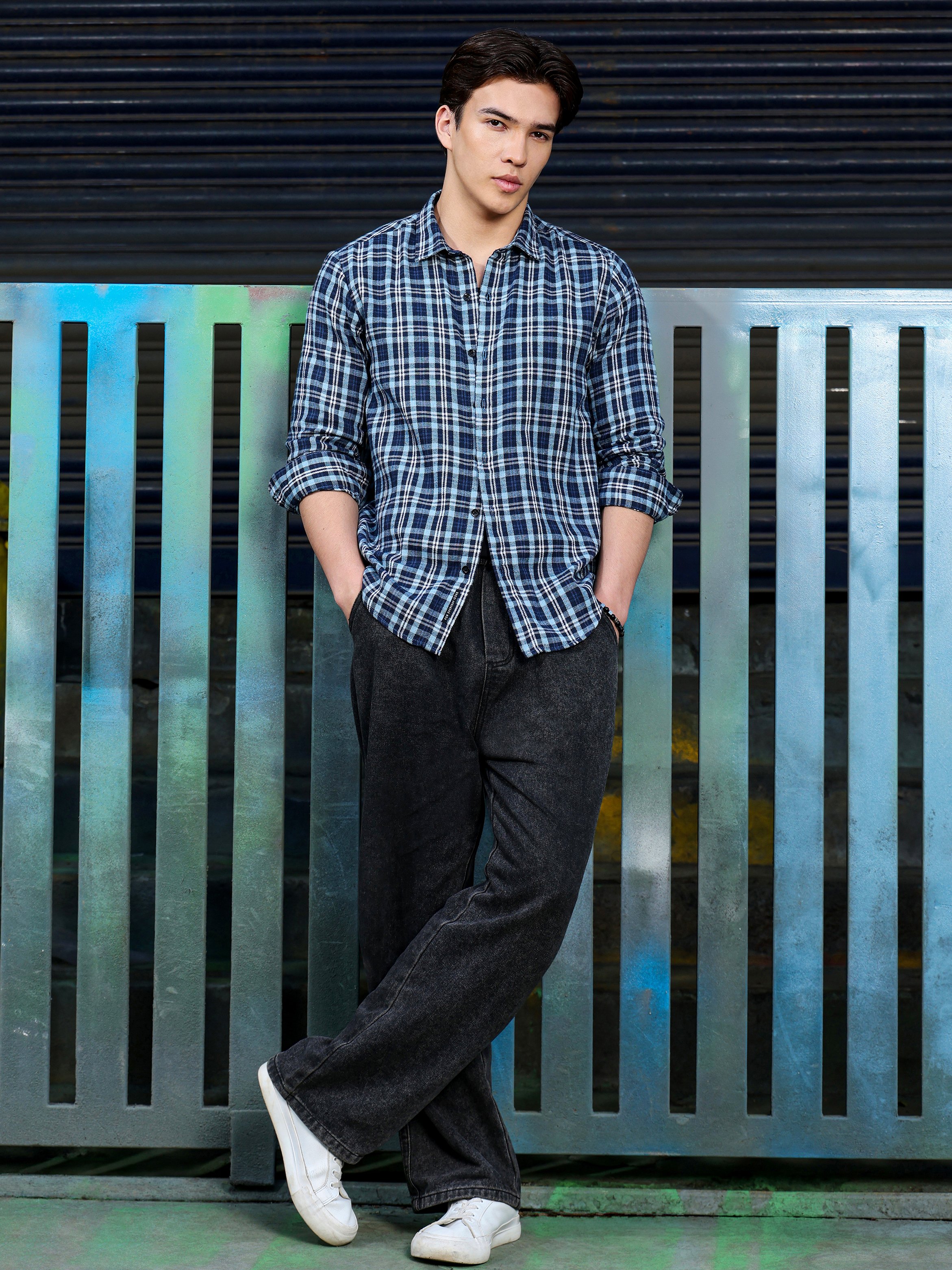 Blue Checked Long Sleeves Regular Shirt