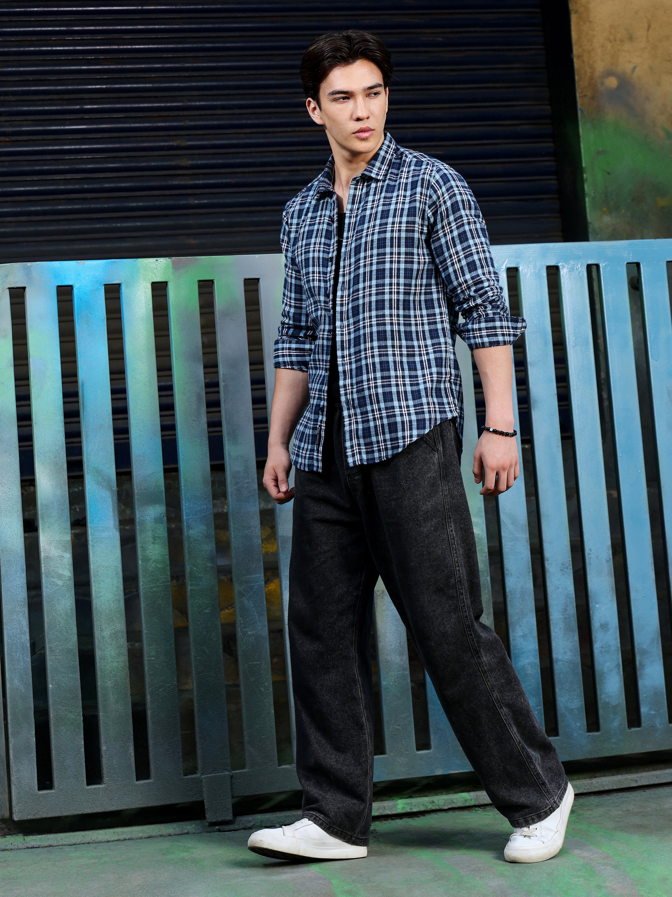 Blue Checked Long Sleeves Regular Shirt