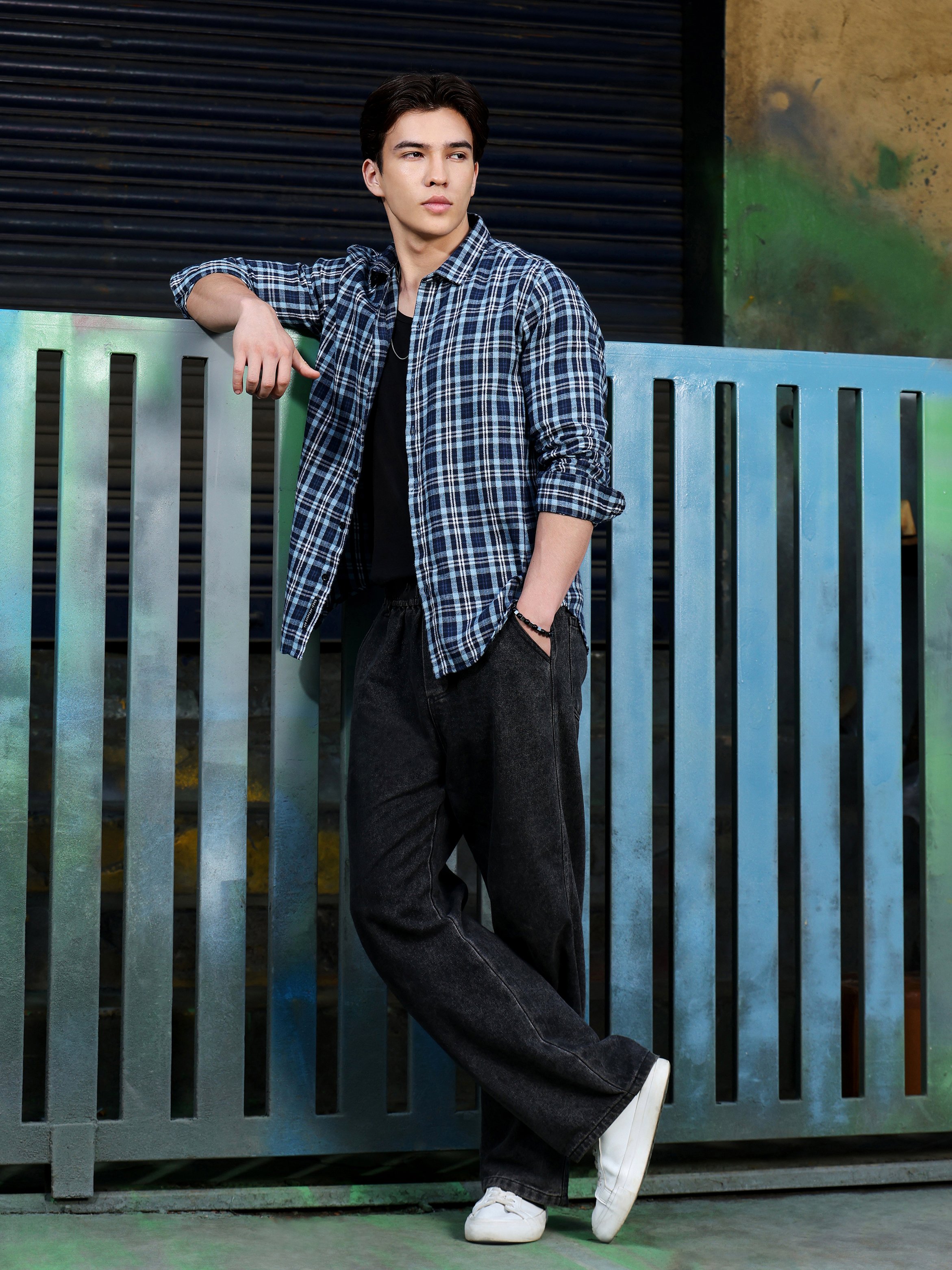 Blue Checked Long Sleeves Regular Shirt