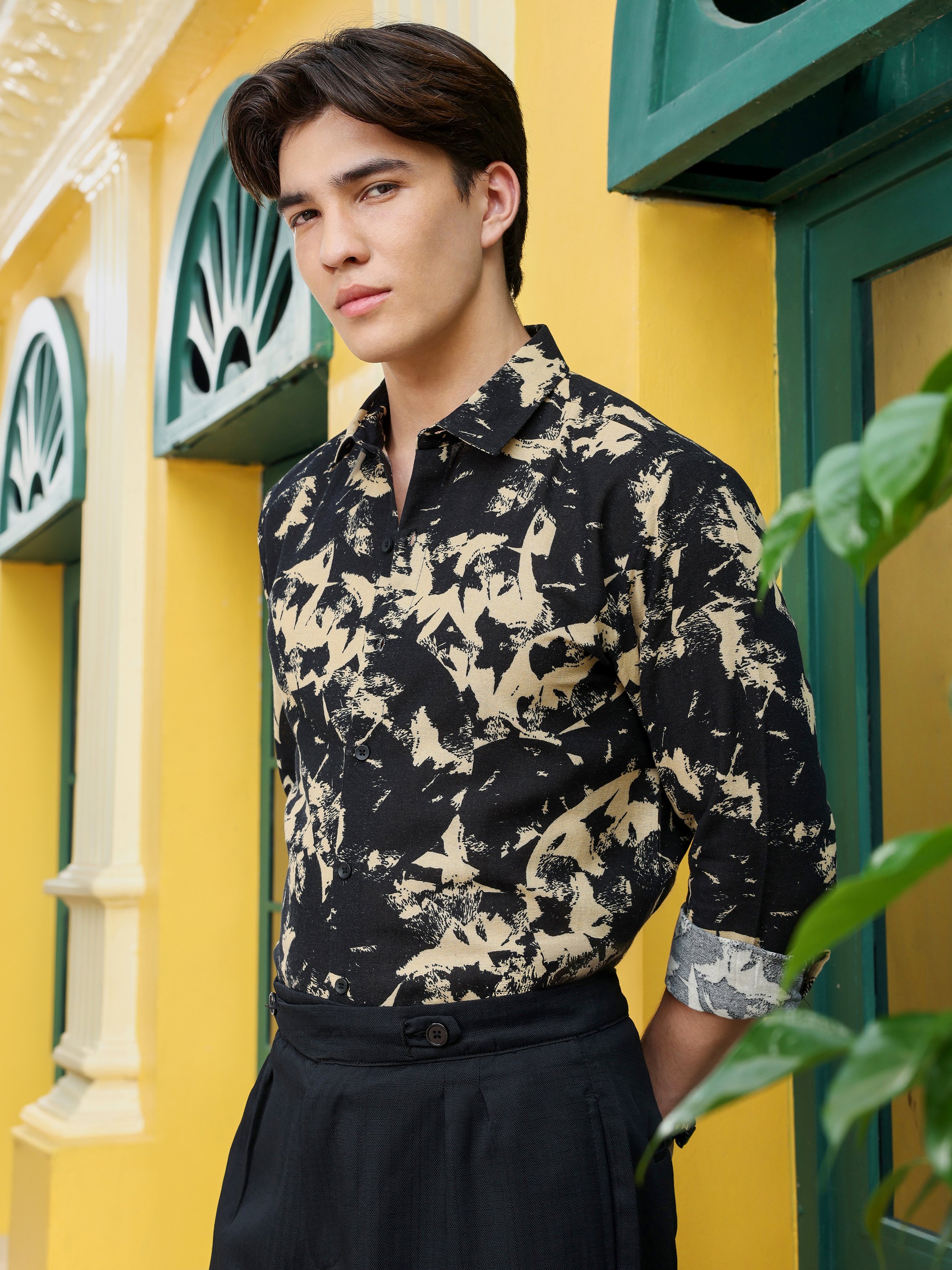 Black Printed Long Sleeves Shirt