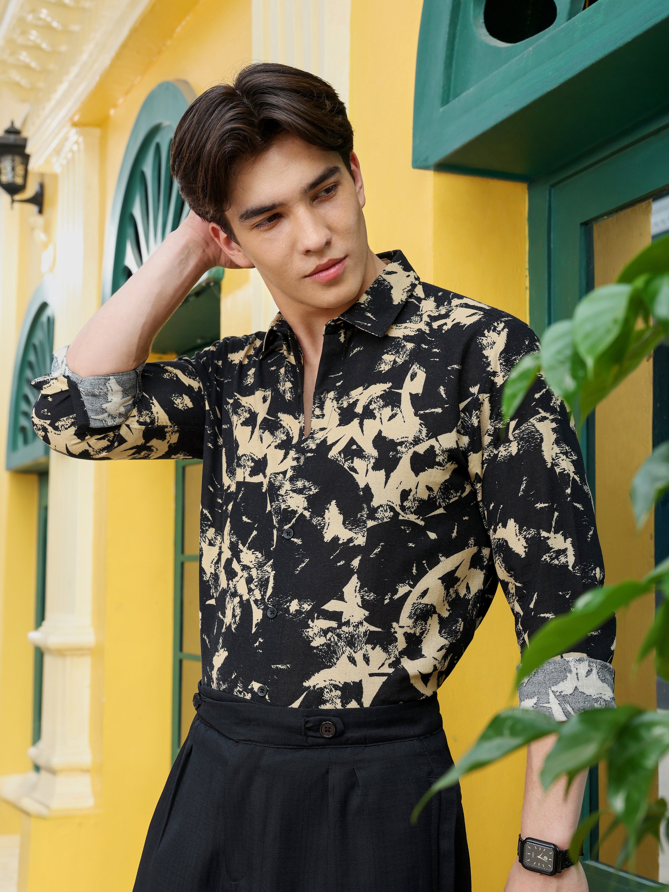 Black Printed Long Sleeves Shirt