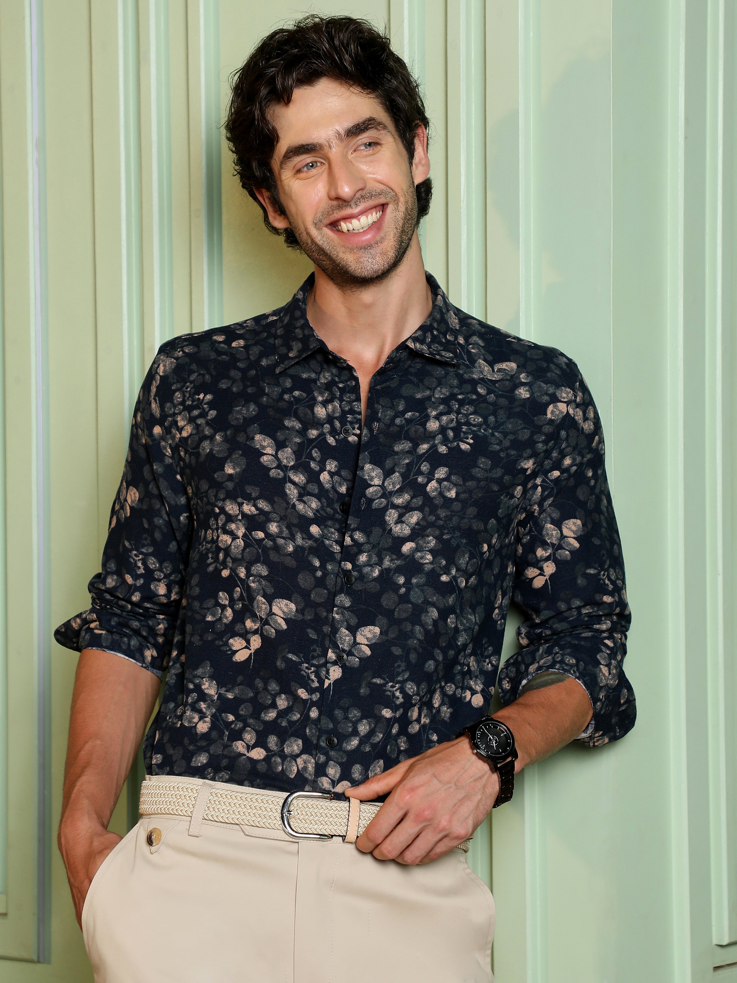 Black Floral Long Sleeves Regular Shirt