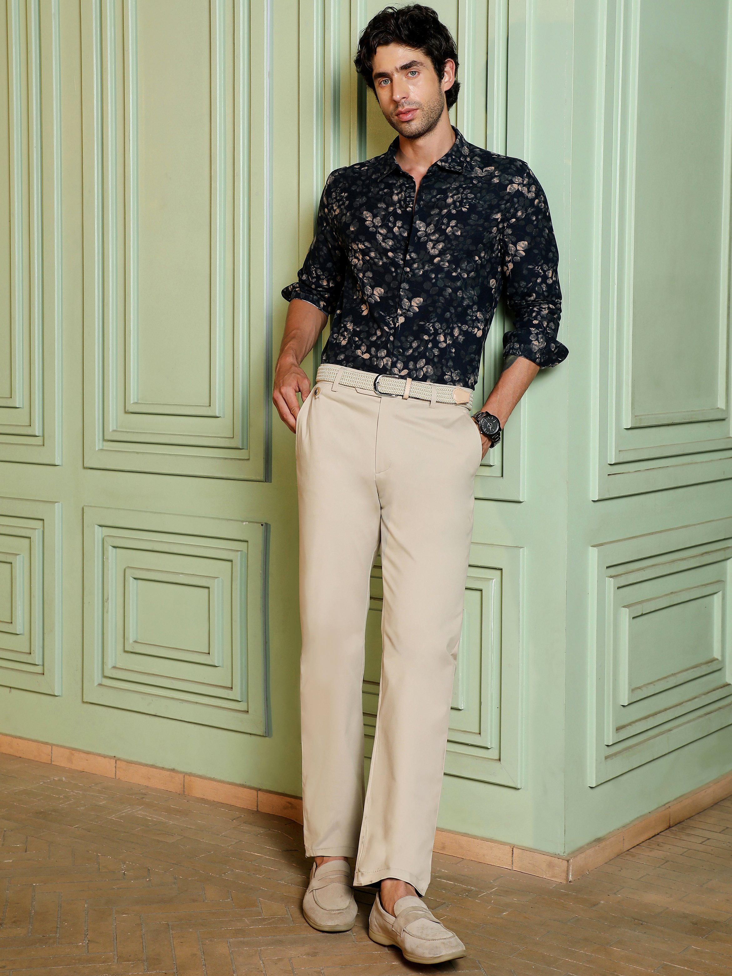 Black Floral Long Sleeves Regular Shirt