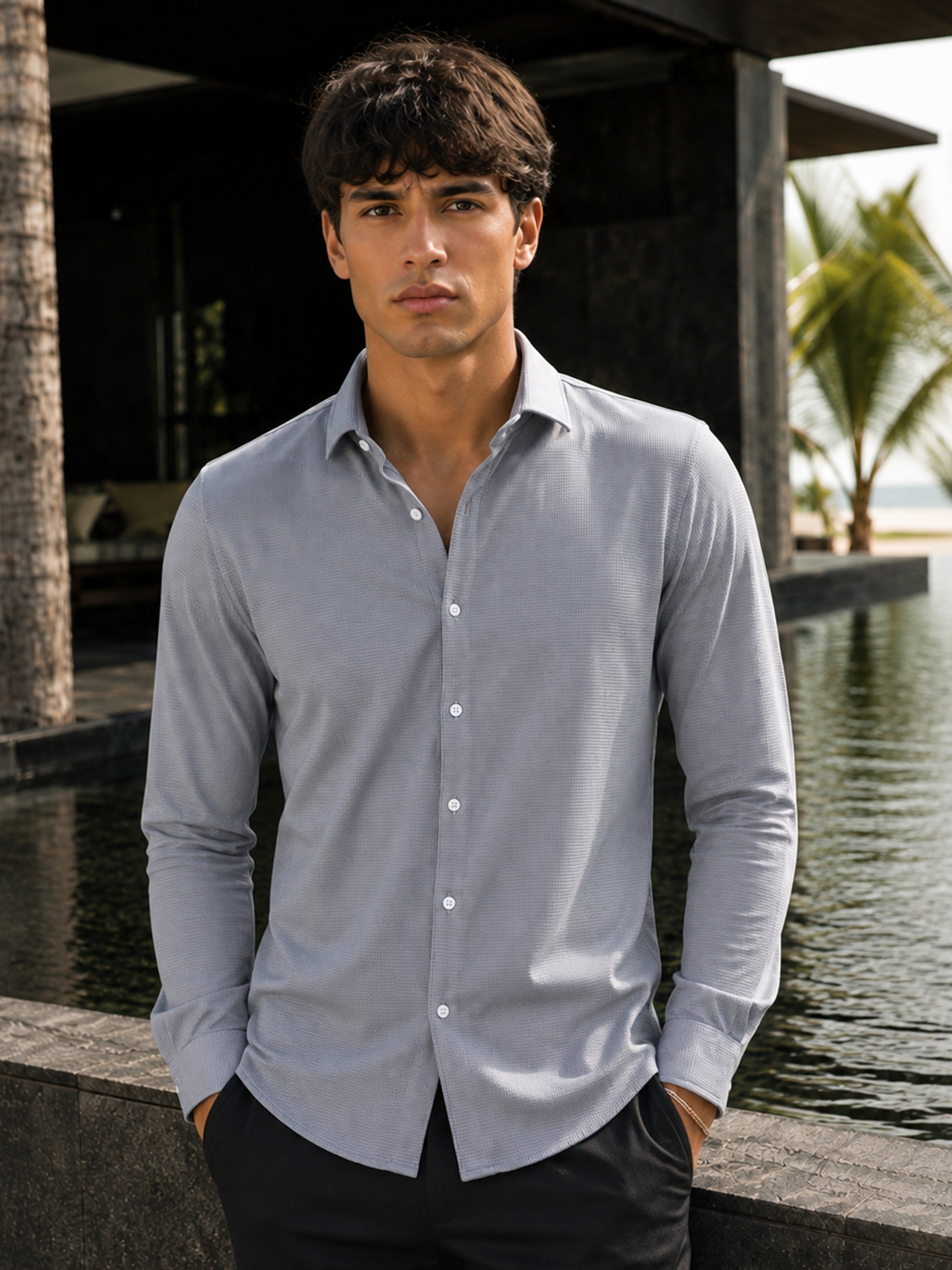 Grey Texture Long Sleeves Regular Shirt