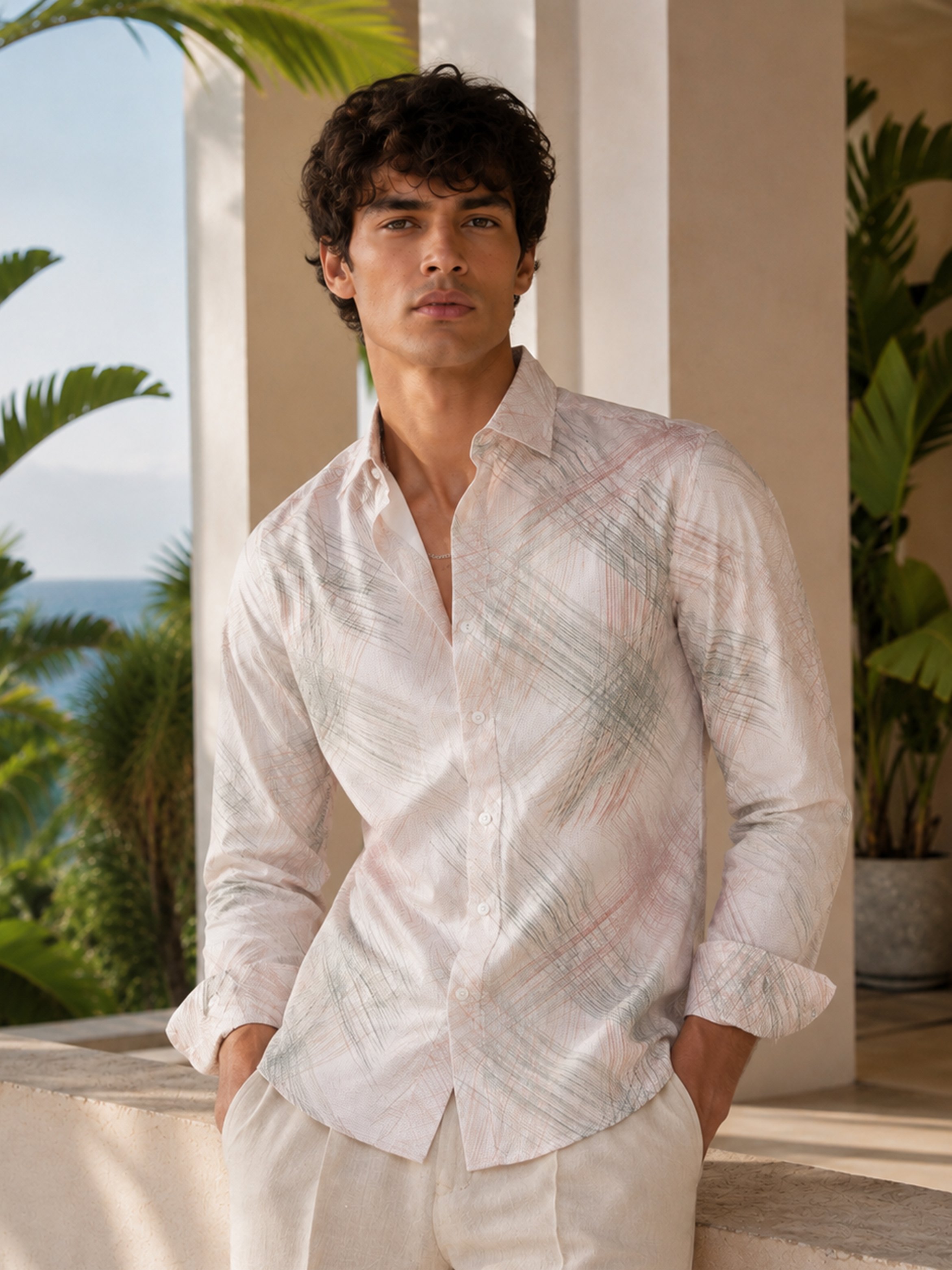 Beige Printed Long Sleeves Regular Shirt