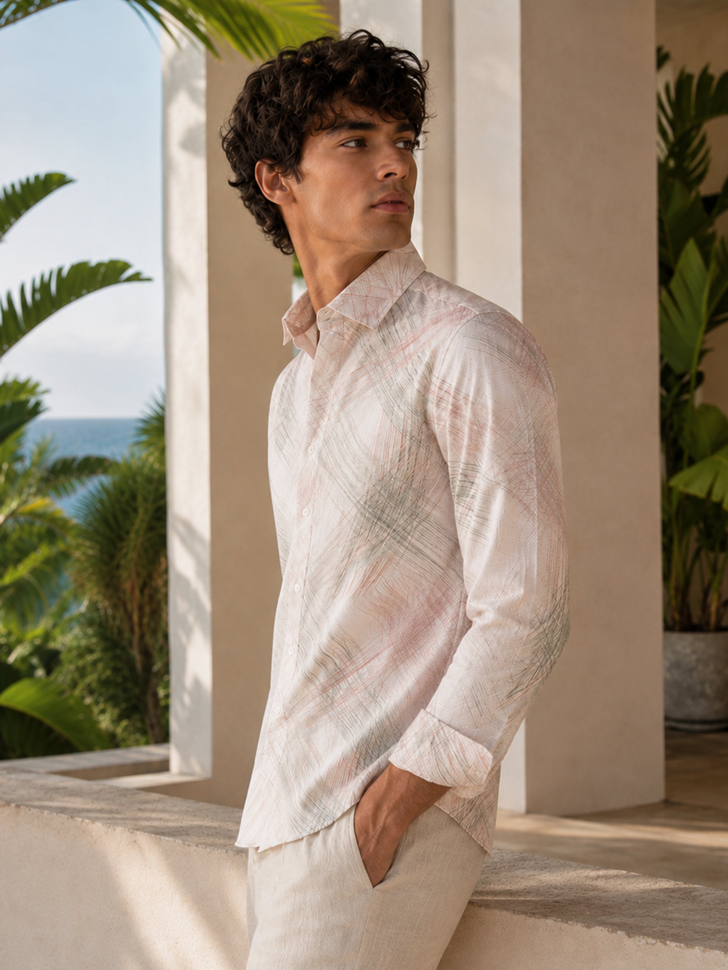 Beige Printed Long Sleeves Regular Shirt