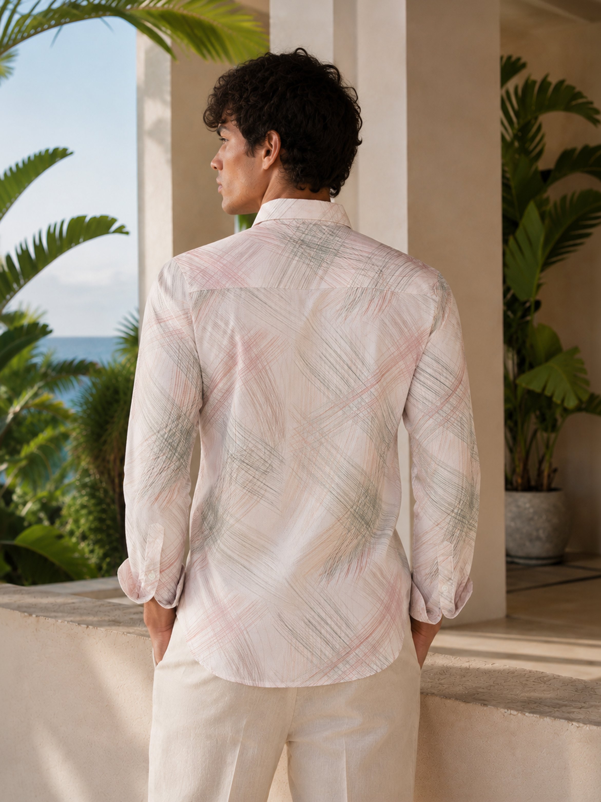 Beige Printed Long Sleeves Regular Shirt