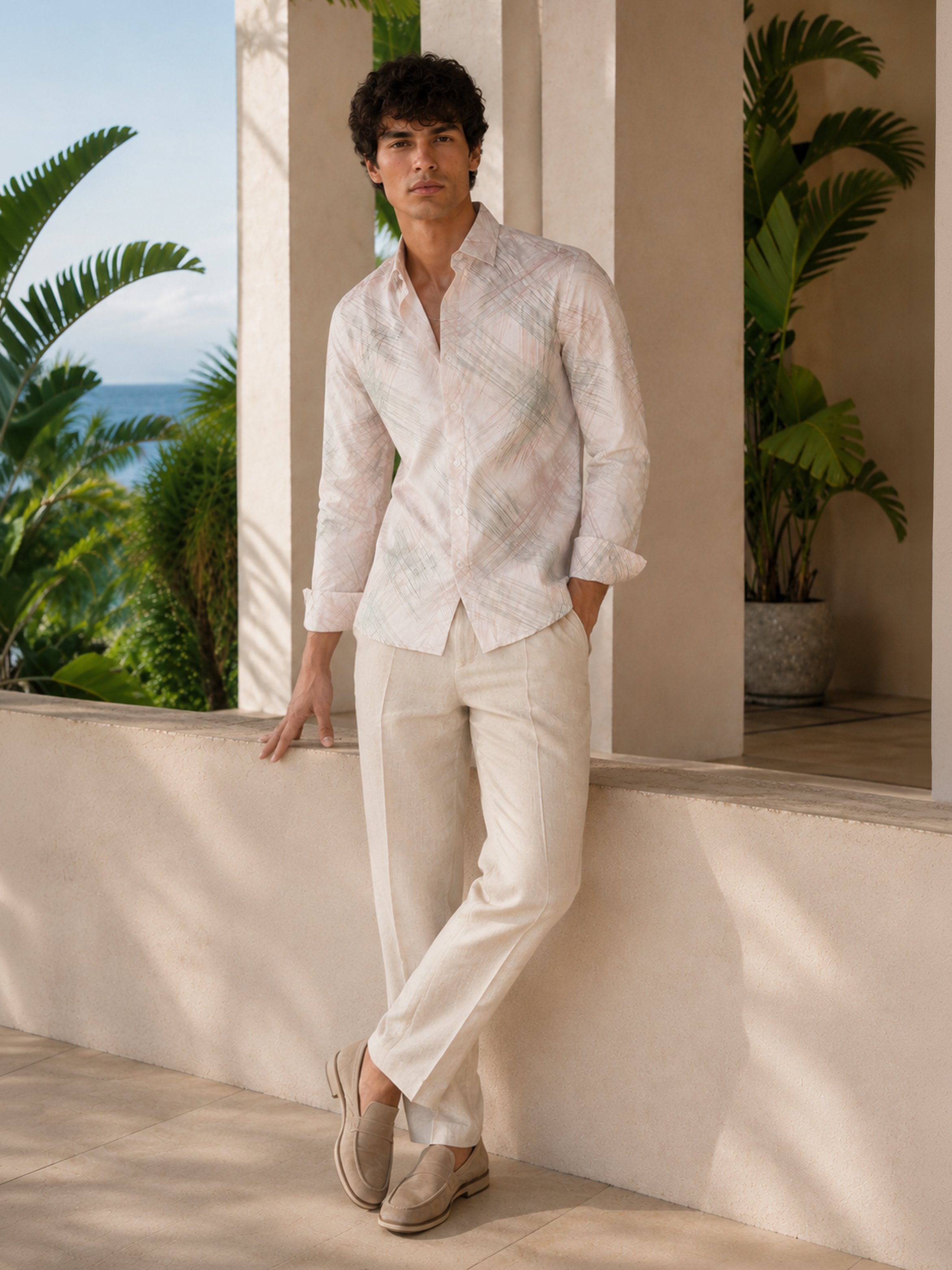 Beige Printed Long Sleeves Regular Shirt