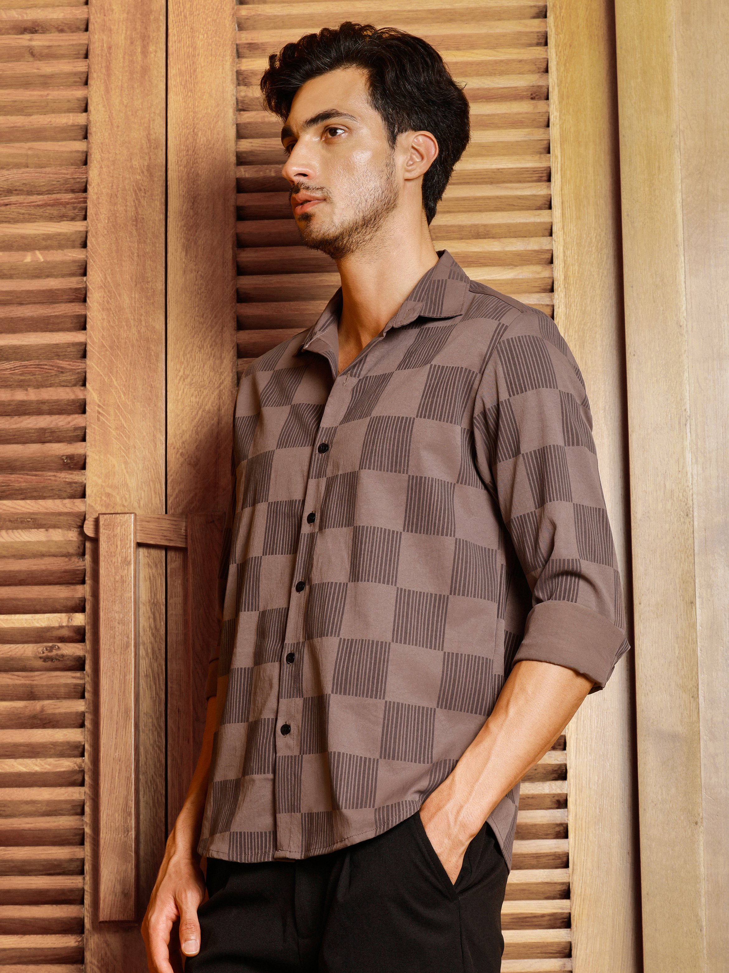 Brown Checked Long Sleeves Regular Shirt