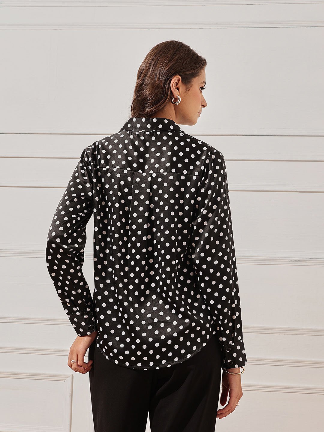 Black Polka Dot Long Sleeves Regular Shirt