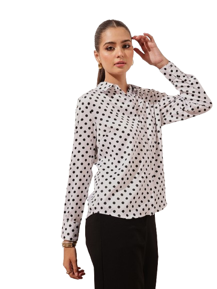 White Polka Dot Long Sleeves Shirt