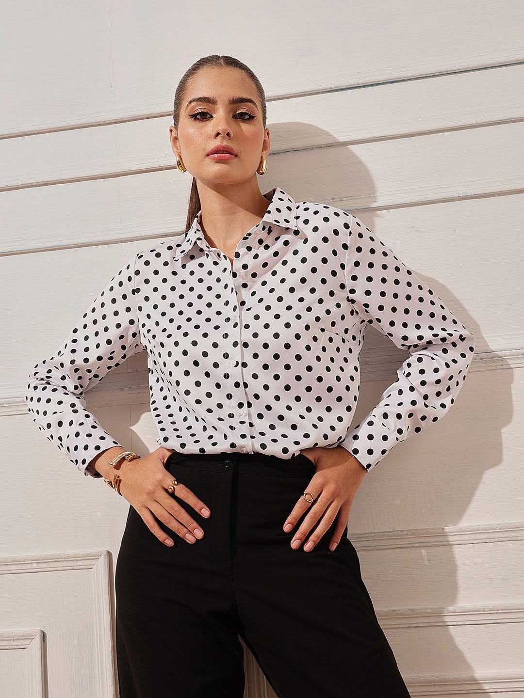 White Polka Dot Long Sleeves Shirt