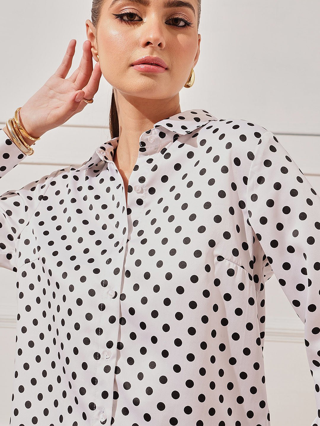 White Polka Dot Long Sleeves Shirt