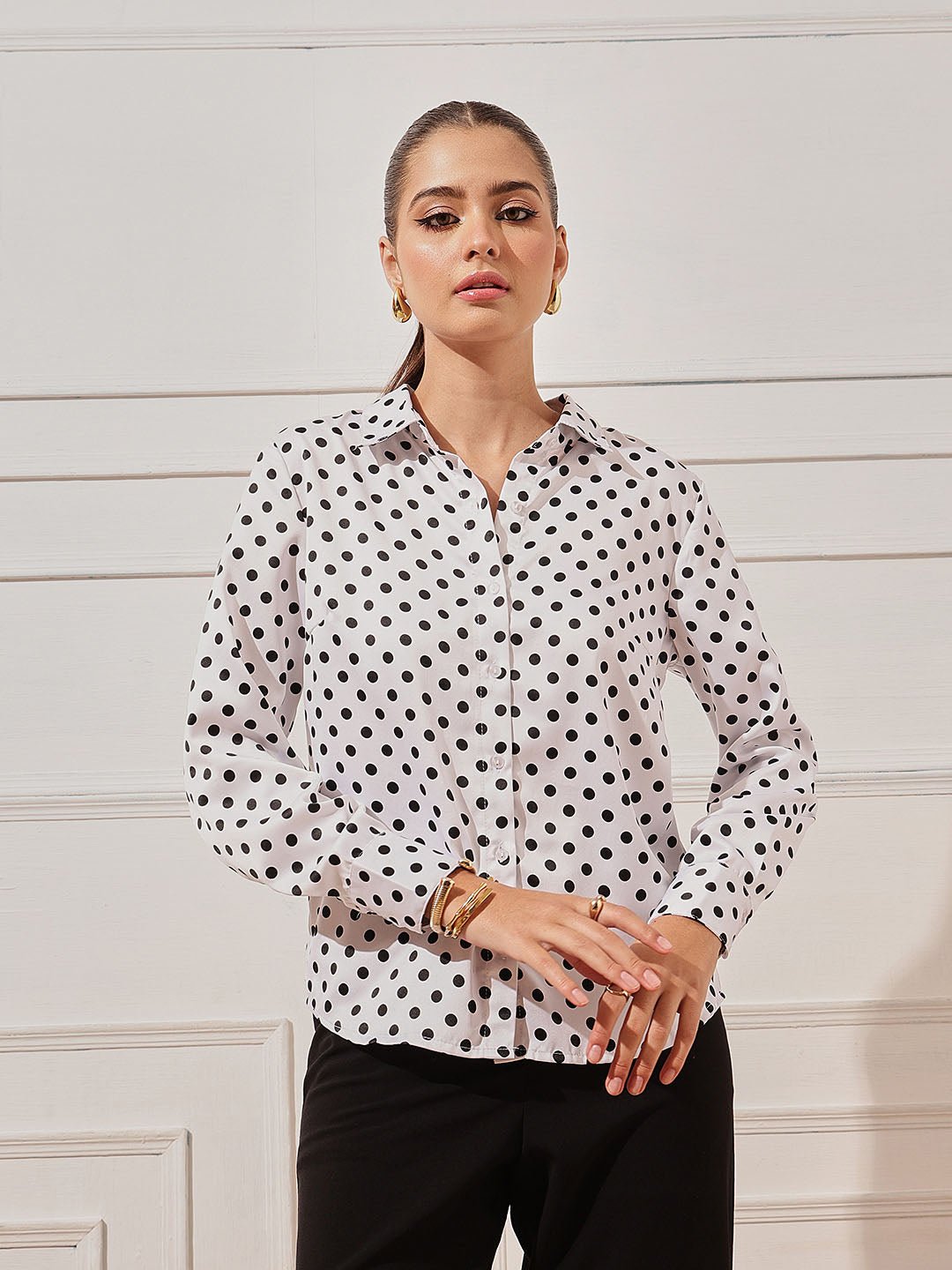 White Polka Dot Long Sleeves Shirt
