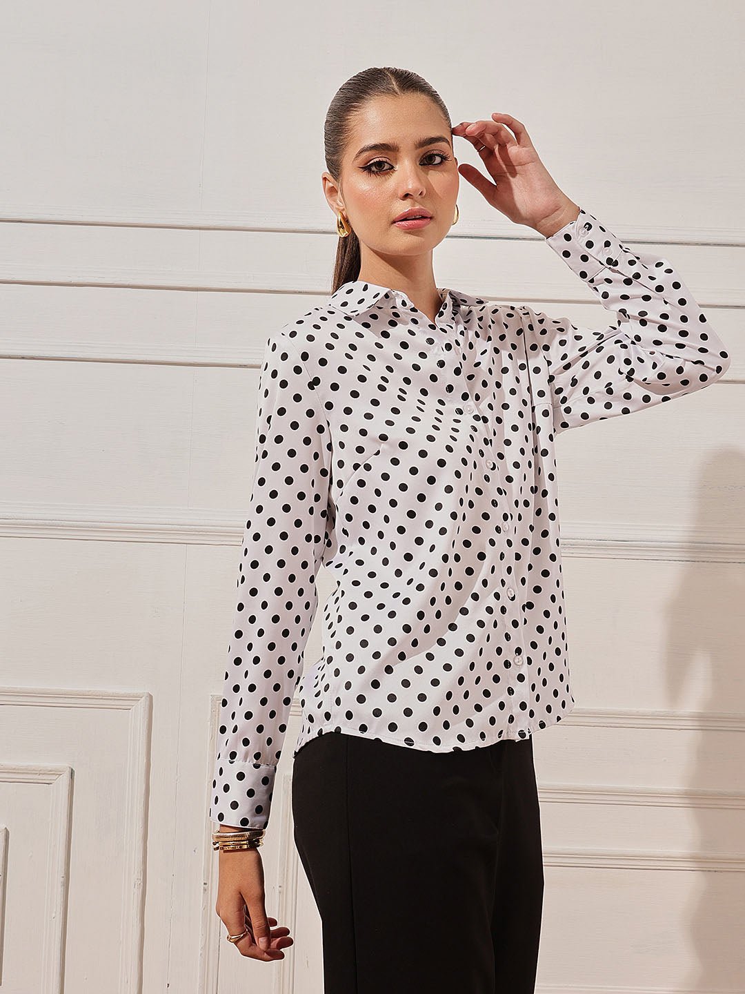 White Polka Dot Long Sleeves Shirt