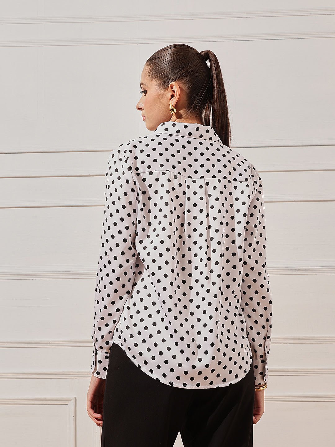 White Polka Dot Long Sleeves Shirt