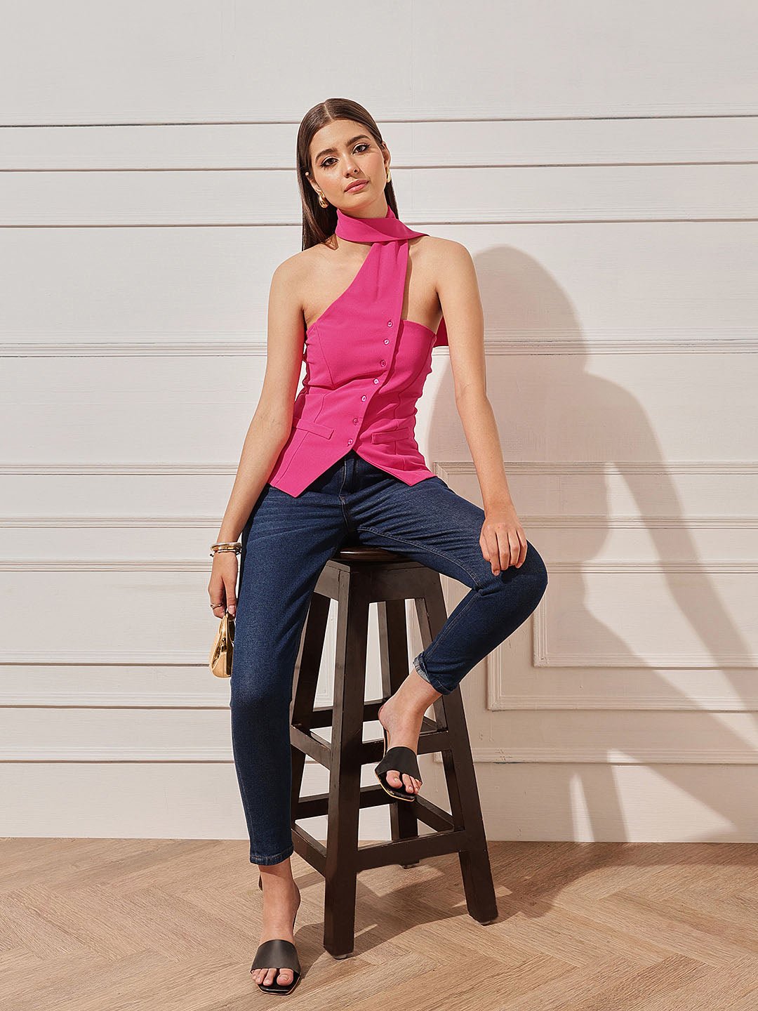 Pink Solid Halter Neck Top