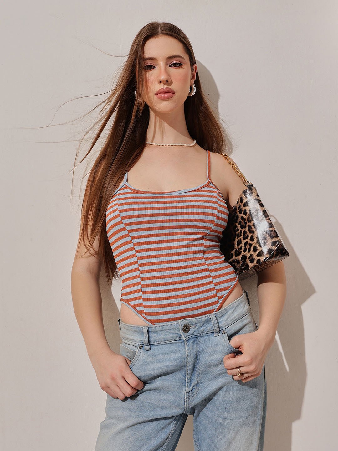 Multi Striped Scoop Neck Bodysuit