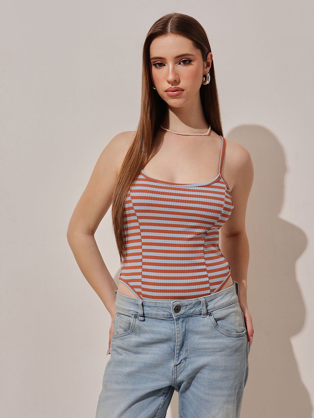 Multi Striped Scoop Neck Bodysuit