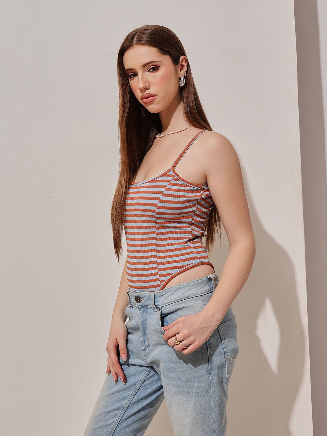 Multi Striped Scoop Neck Bodysuit