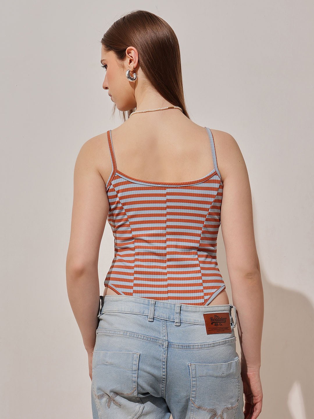 Multi Striped Scoop Neck Bodysuit
