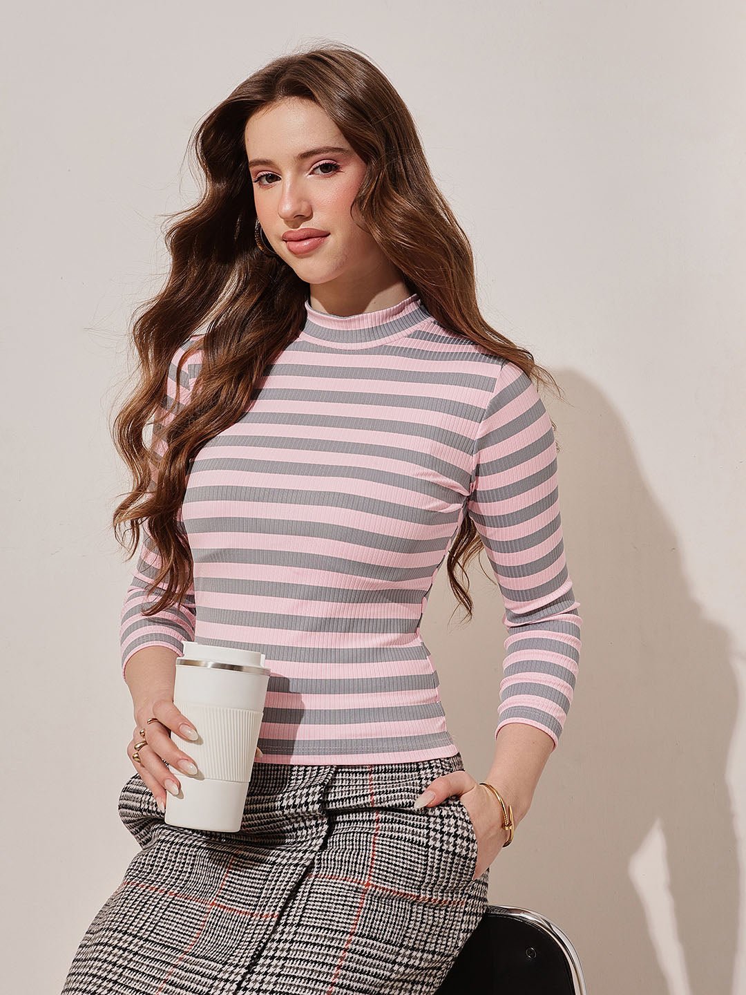 Multi Striped High Neck Top