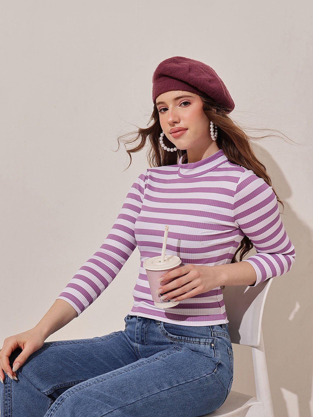 Multi Striped High Neck Top