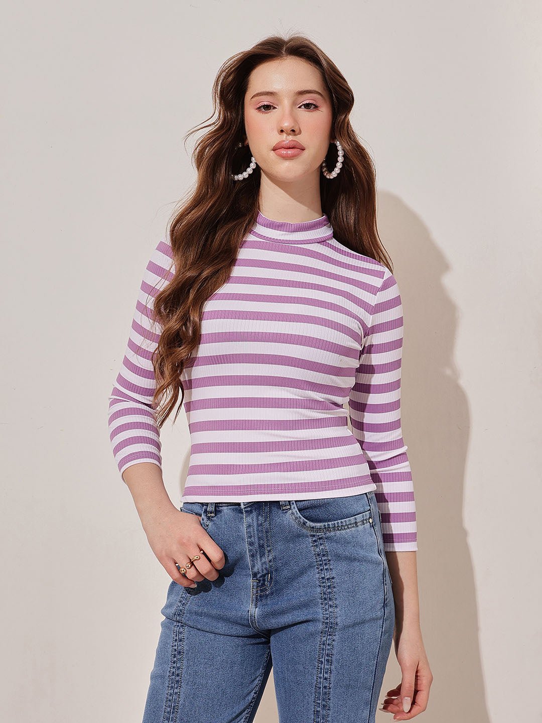Multi Striped High Neck Top