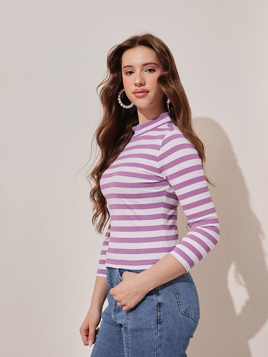 Multi Striped High Neck Top