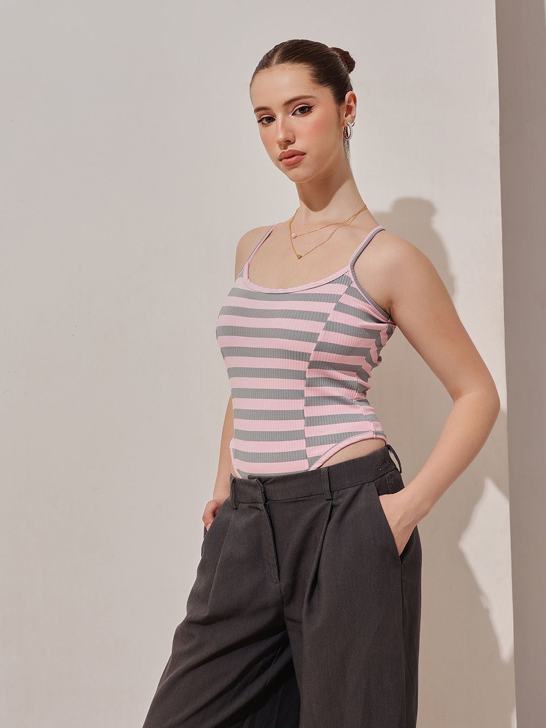 Multi Striped Scoop Neck Bodysuit