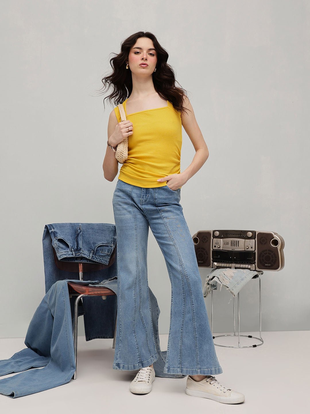 Yellow Texture Square Neck Top