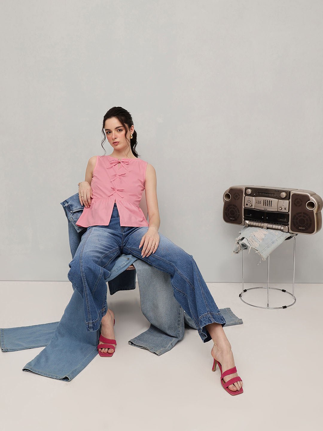 Pink Solid Round Neck Top