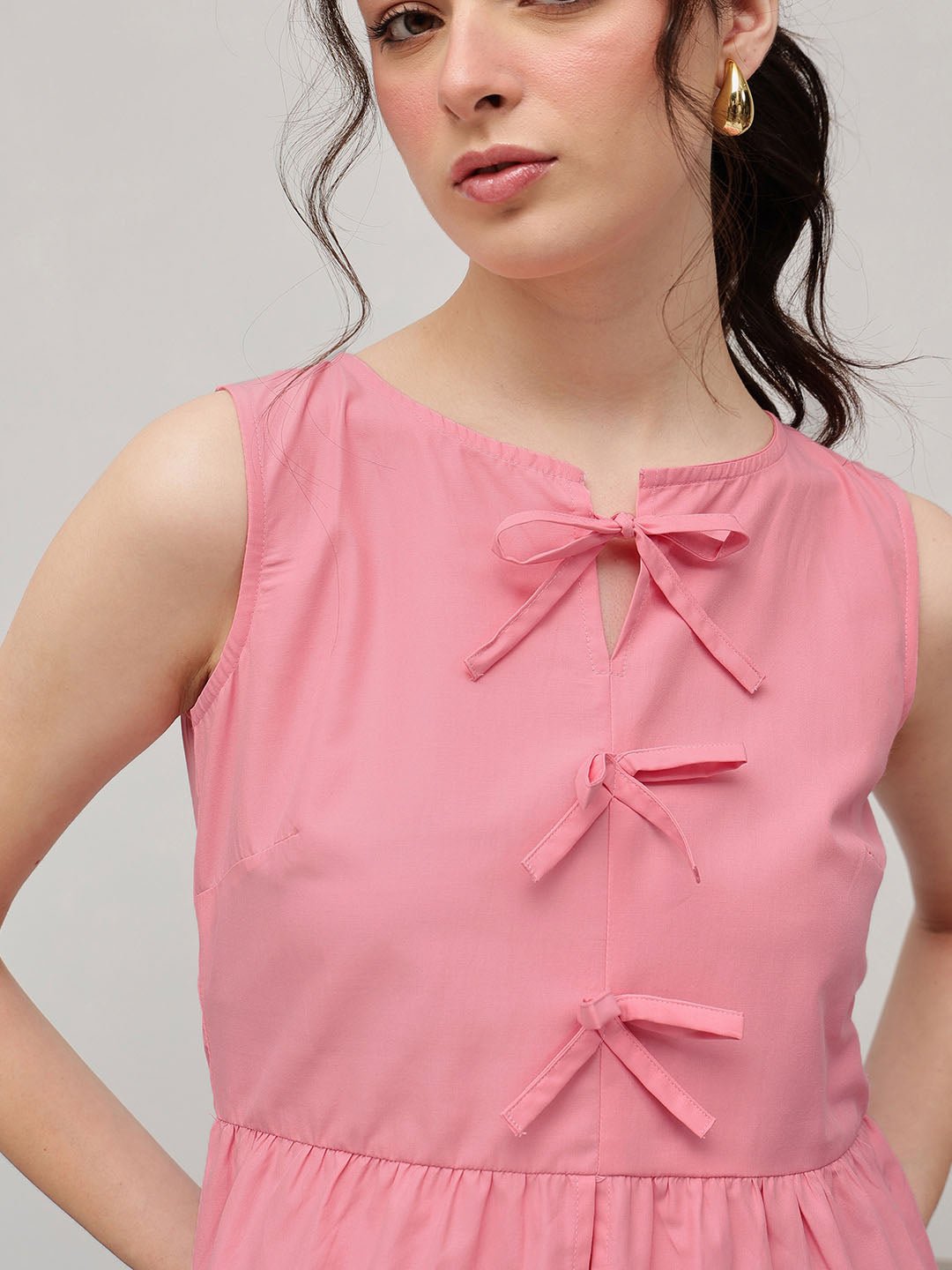 Pink Solid Round Neck Top