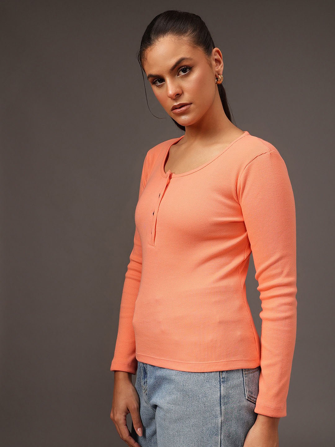 Peach Texture Scoop Neck Top